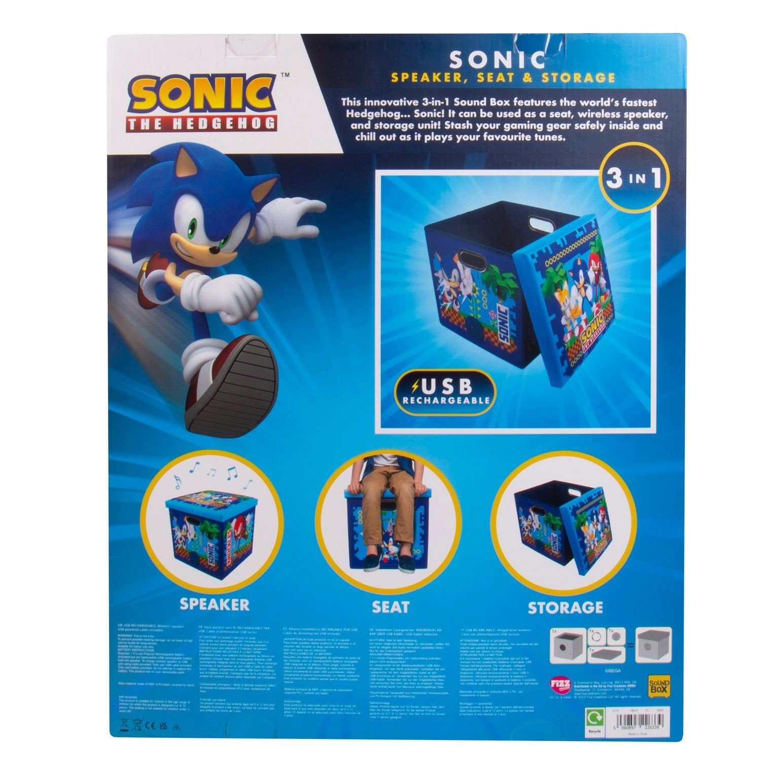 Aufbewahrungsbox Sonic Lautsprecher Sitzmöglichkeit 3in1 und einem) creations Wireless (Lautsprecher, in Box Sound the Hedgehog Fizz