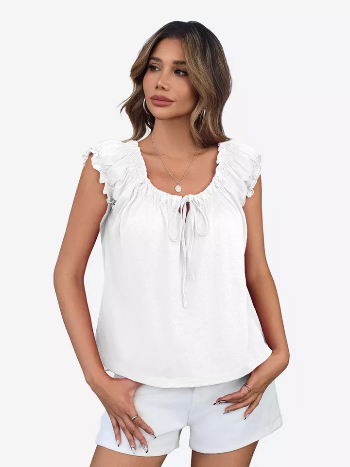Imily Bela Babydolltop Damen Sommertop mit Puffärmeln und Bindeband vorne (Packung, 1-tlg., 1per-Pack) einfarbig