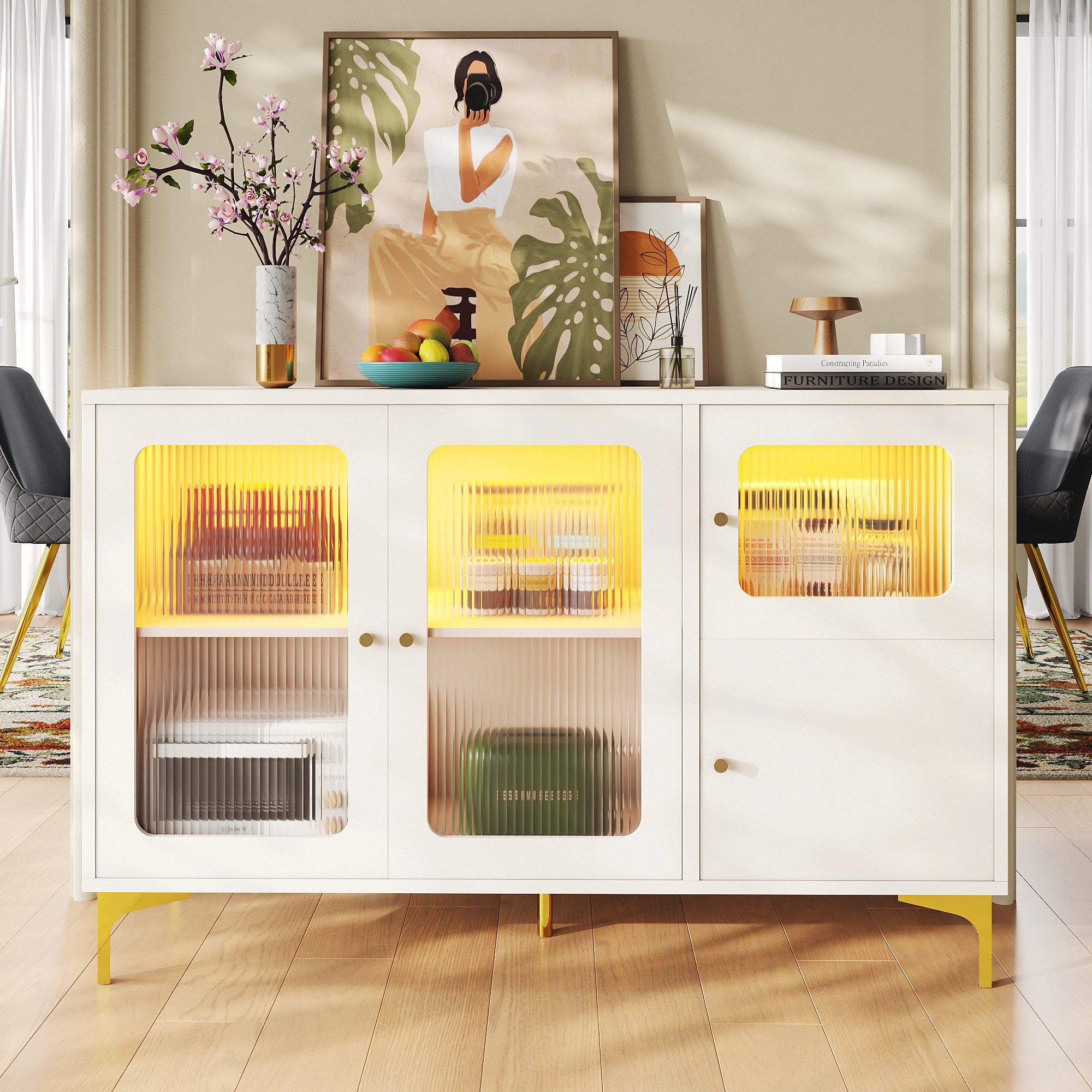 MODFU Sideboard mit LED-Lichtstreifen (Anrichte,Küchenschrank, Standschrank günstig online kaufen