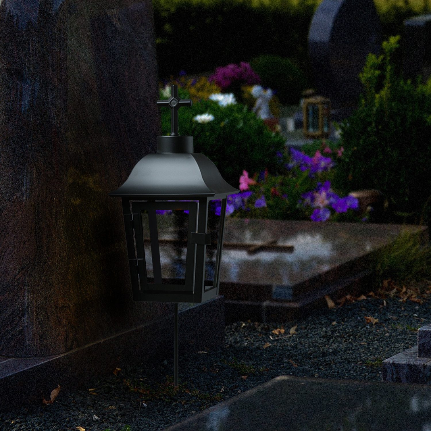 MARELIDA Laterne Grablaterne Grablicht 2 wechselbare Spitzen Grablampe schw günstig online kaufen