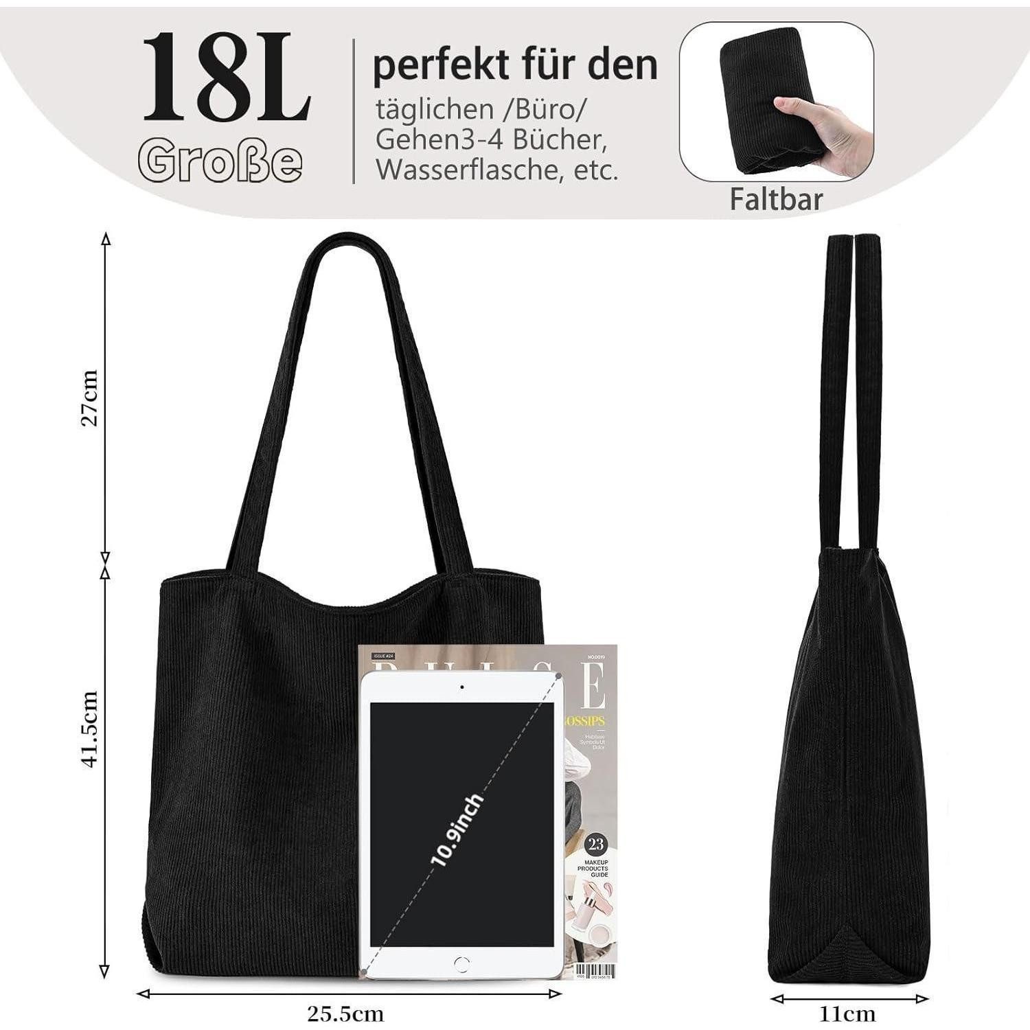 LuxusKollektion Tragetasche Damen Tote Bag Shopper Cord Handtasche Reißverschluss Umhängetasche