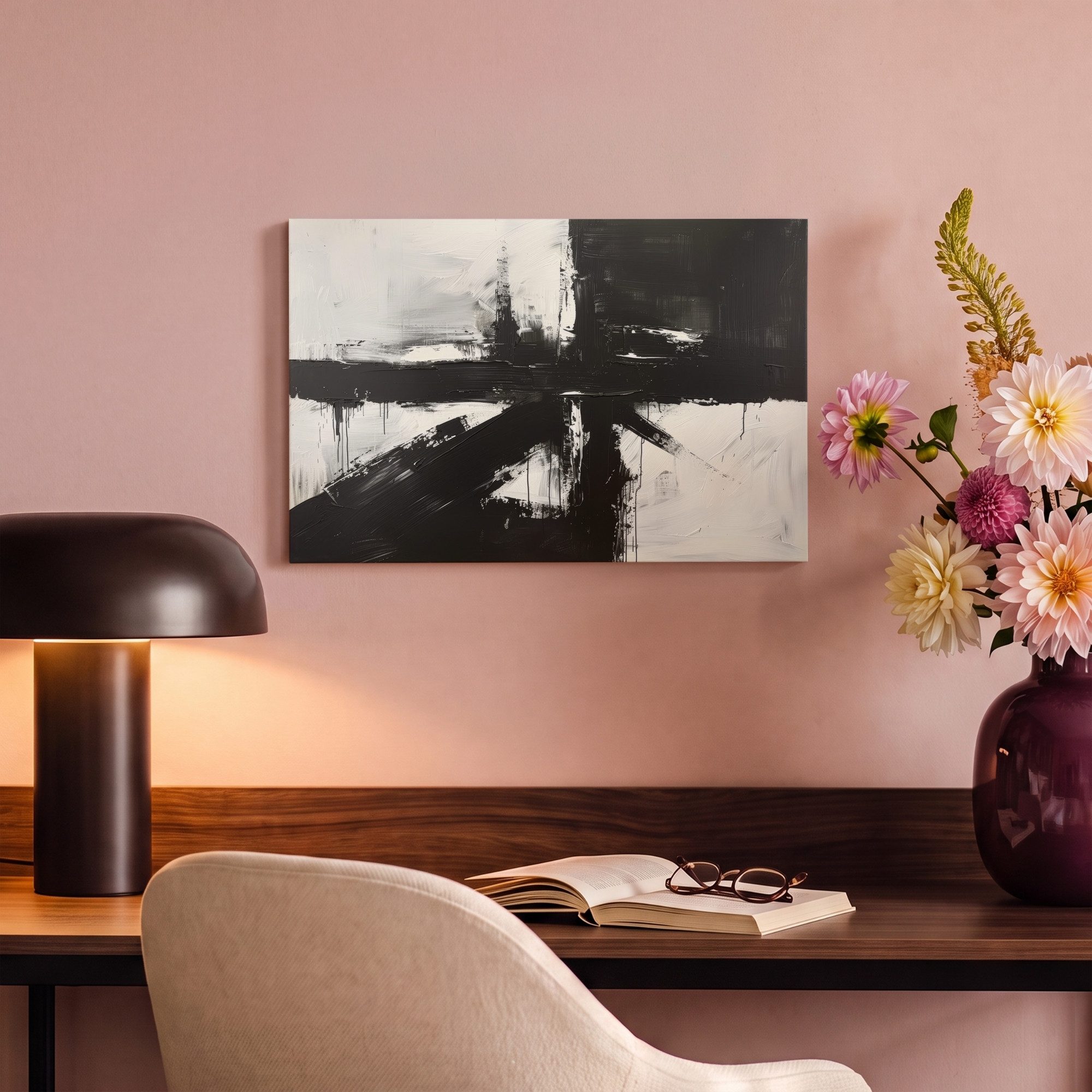 OneMillionCanvasses® Leinwandbild Modern - Schwarz und weiß - Abstrakt - Kunst, Fotodruck (1 St), Wandbild, Deko Schlafzimmer Wohnzimmer Flur 20x20 cm – Bild 4 von 5