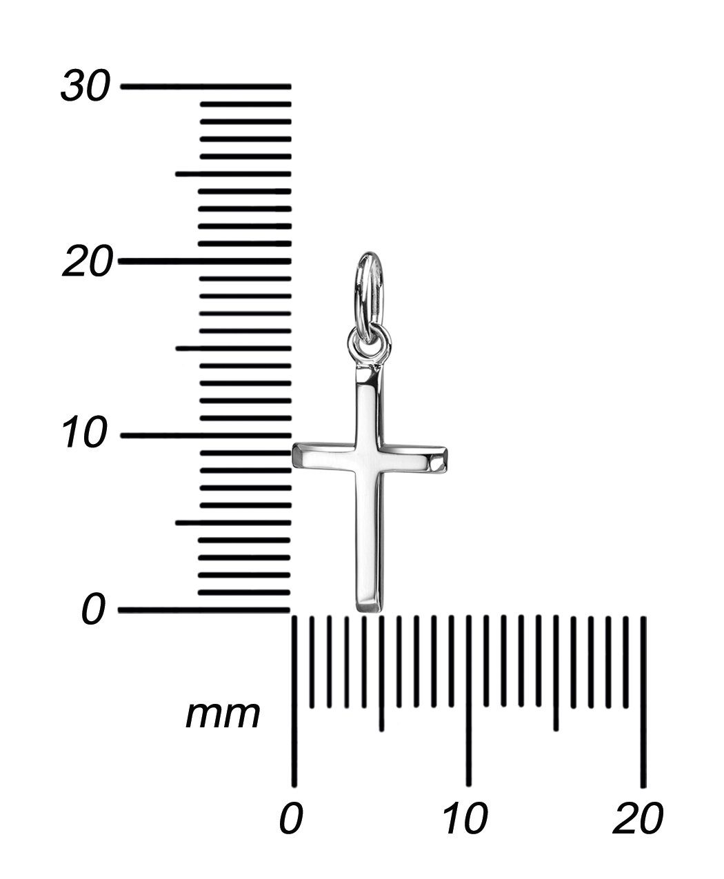 JEVELION Kreuzkette 585 Weißgold Kreuz-anhänger klein hochglanz - Made in Germany (Weißgold Anhänger, für Damen und Mädchen), Mit Kette Sterlingsilber- Länge wählbar 36 - 70 cm.