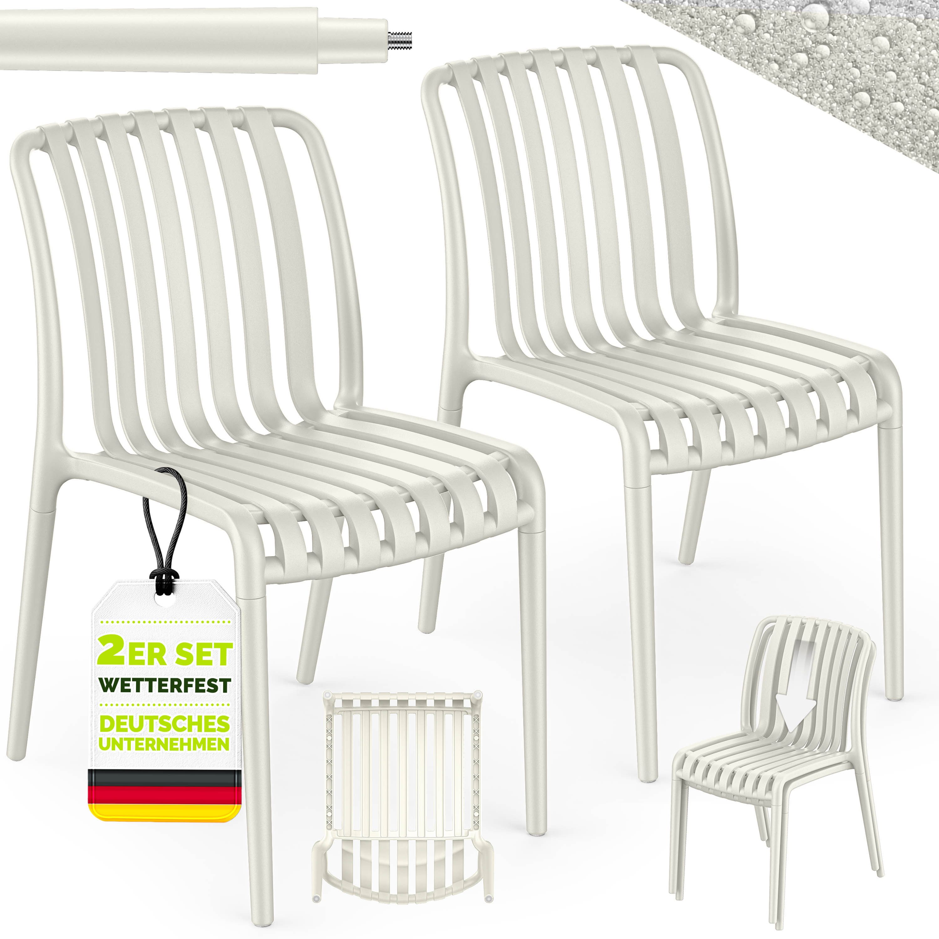 tillvex Gartenstuhl Gartenstühle Set Stapelbar Wetterfest Kunststoff mit/ohne Armlehne (Outdoor Stühle bis 120kg Terrassenstuhl Gartenmöbel Balkon Garten Terrasse, 2 St), 120kg