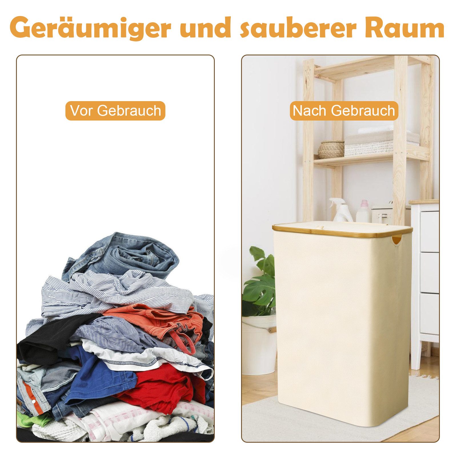 CALIYO Wäschekorb mit Deckel, 100 L, herausnehmbarer Wäschesack, Griffe aus günstig online kaufen