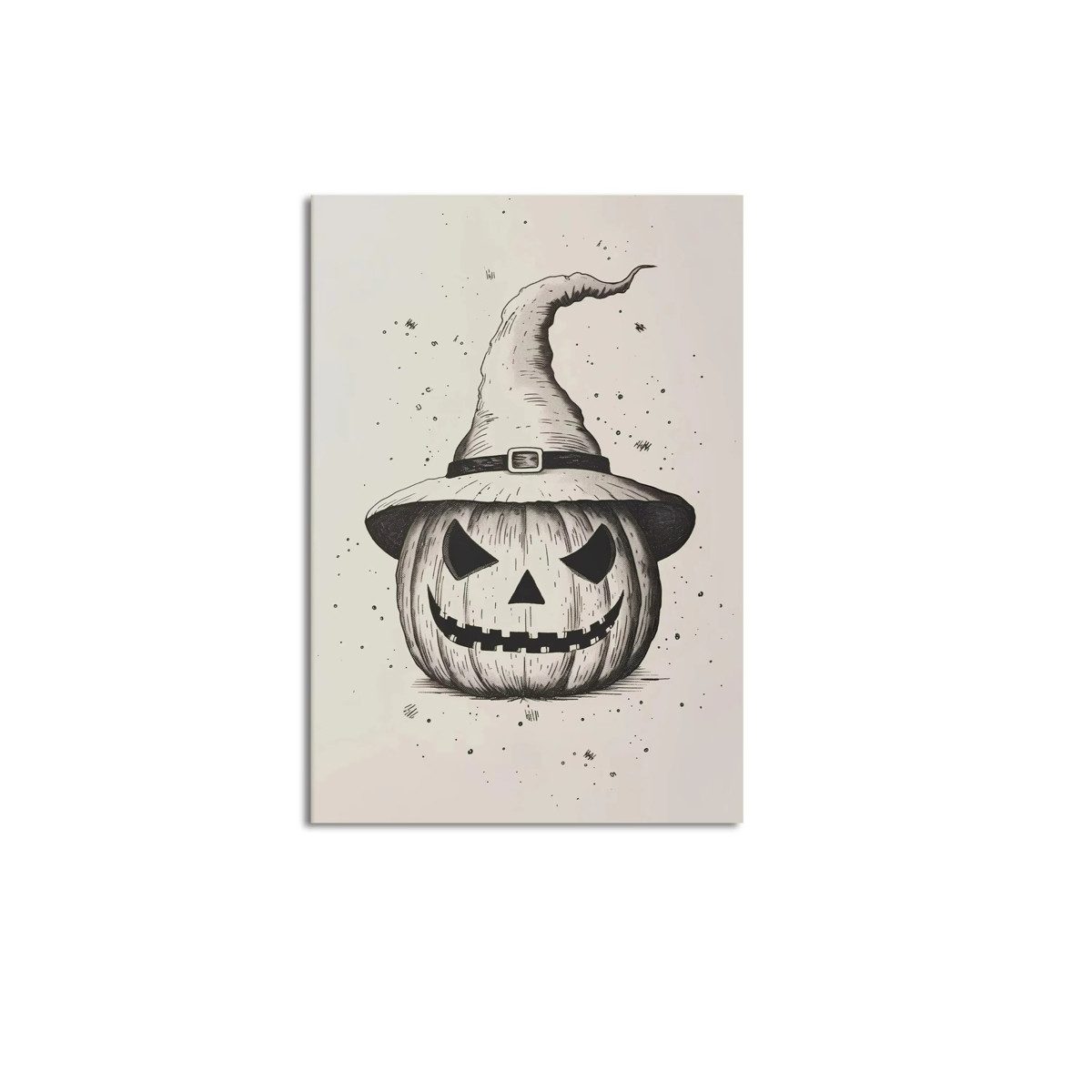 TPFLiving Kunstdruck (OHNE RAHMEN) Poster - Leinwand - Wandbild, Süße Geister- und Hexenhut-Leinwand mit seltsamer Kürbislaterne (Leinwandbild XXL), Farben: Schwarz, Weiß, Grau - Größe: 20x30cm