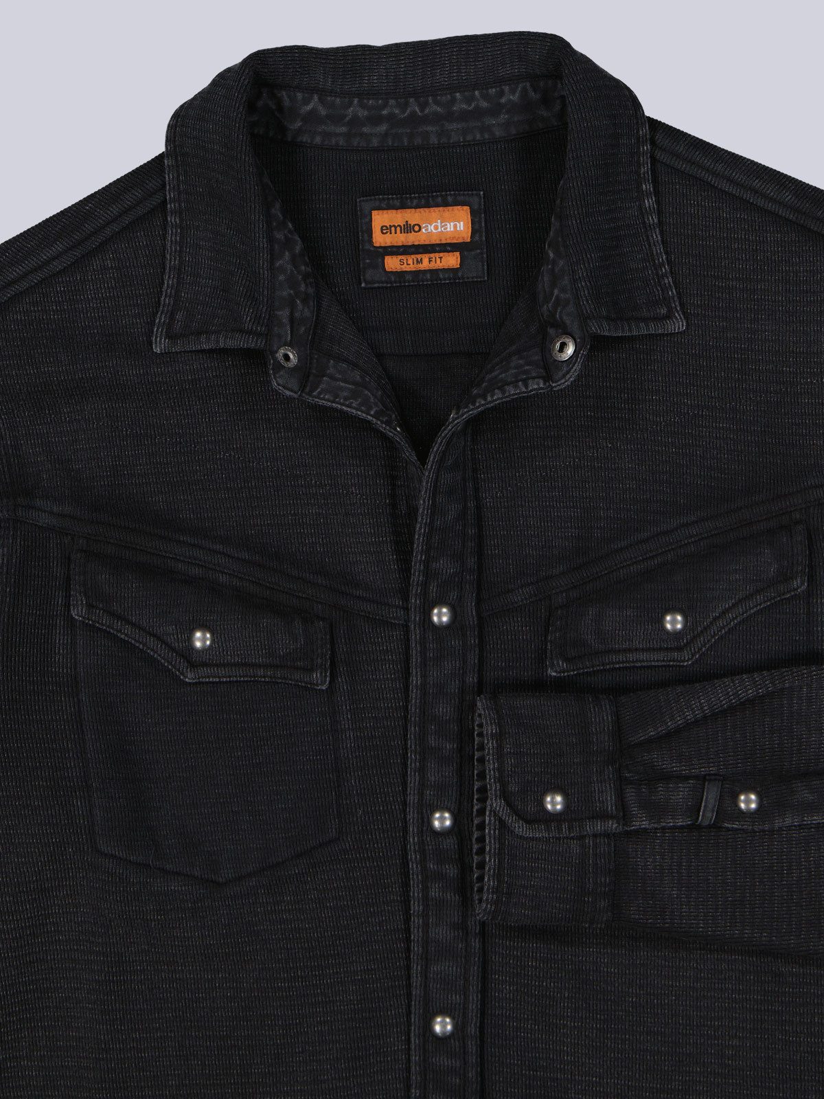 emilio adani Langarm-Poloshirt Herren Overshirt strukturiert, Schwarz