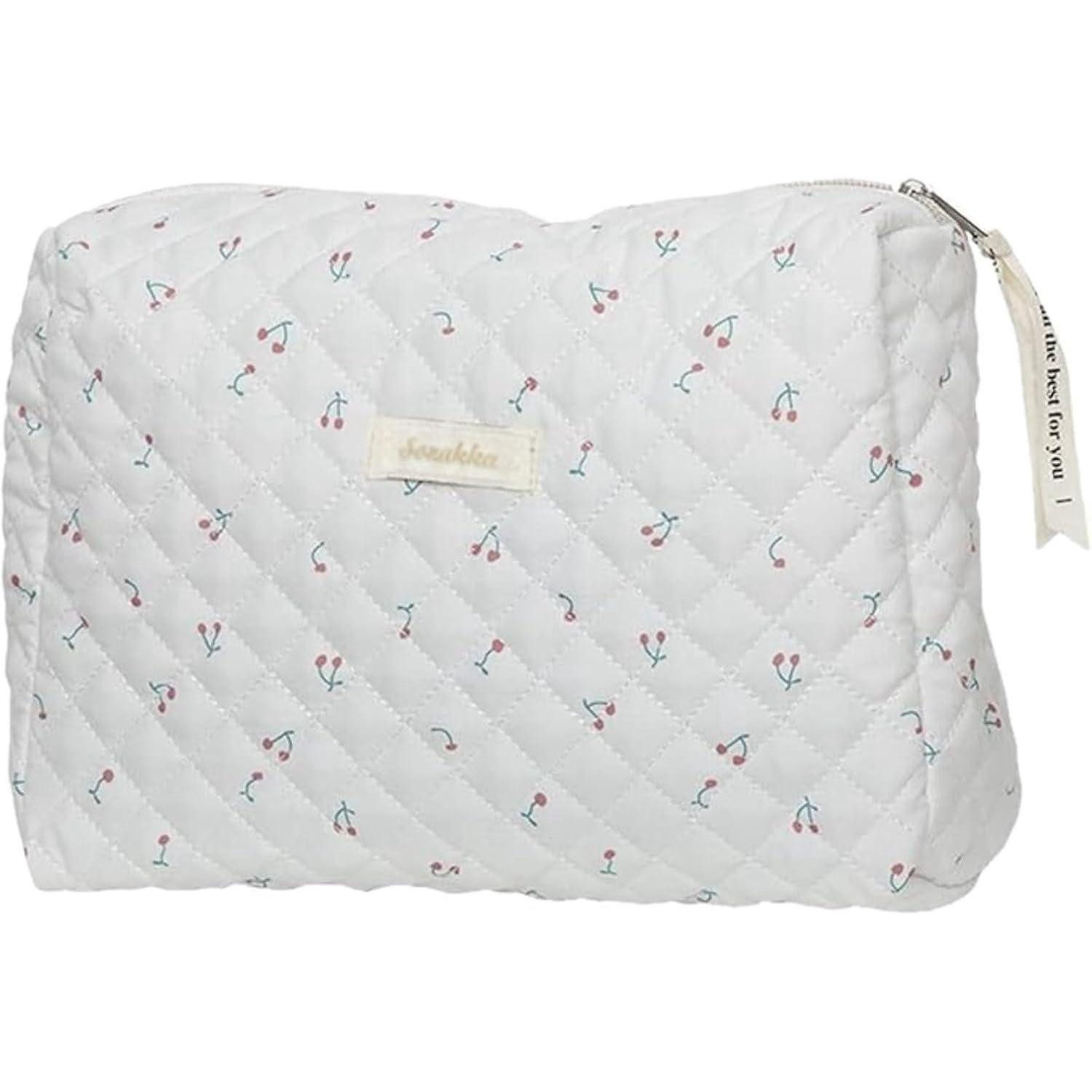 Aucuu Kosmetiktasche Gesteppte Kosmetiktasche mit Blumenmuster, Große Kapazität, Baumwolle