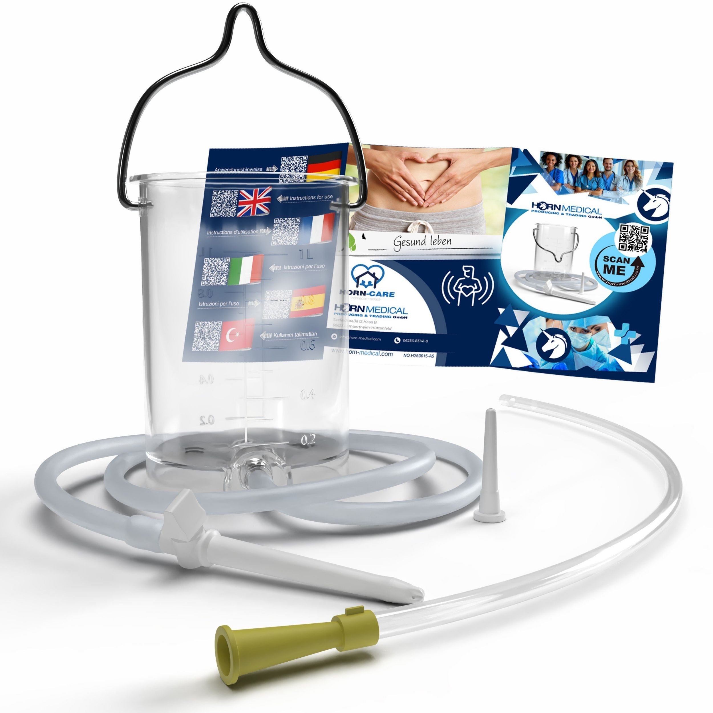 Horn Medical Mobiles Bidet Horn Medical Einlaufbecher mit Irrigator-Set & Darmrohr CH20 (Darm-Detoxing, 1 St., INKL. 1x 40cm Darmrohr CH 20), für eine einfache, schonende Darmreinigung z.B. bei Fastenkuren