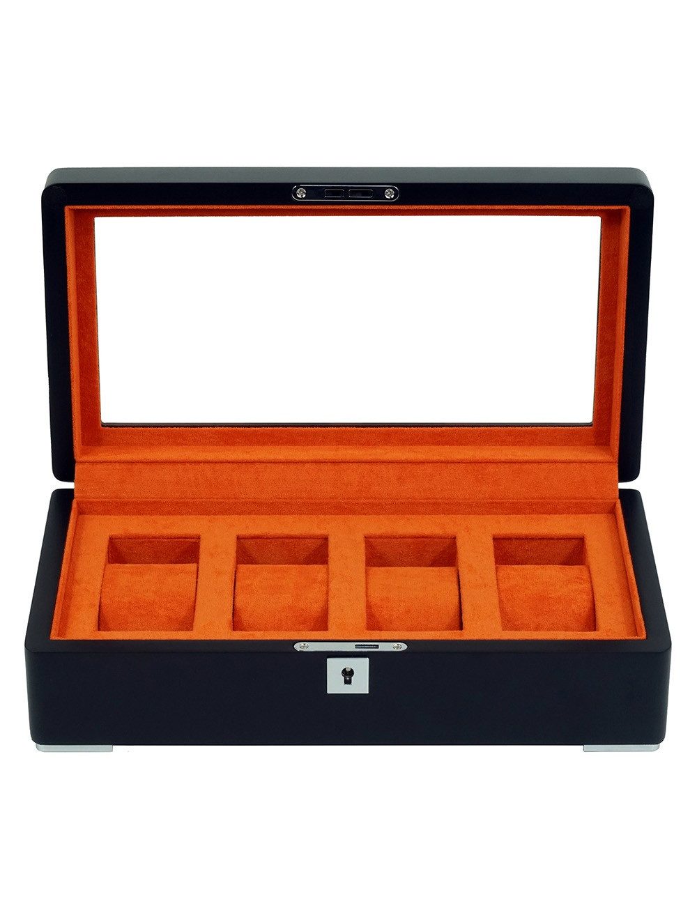 Rothenschild Uhrenbox Rothenschild RS-3420-4-BL-ORA Uhrenbox schwarz [4] mit Orangem Samt