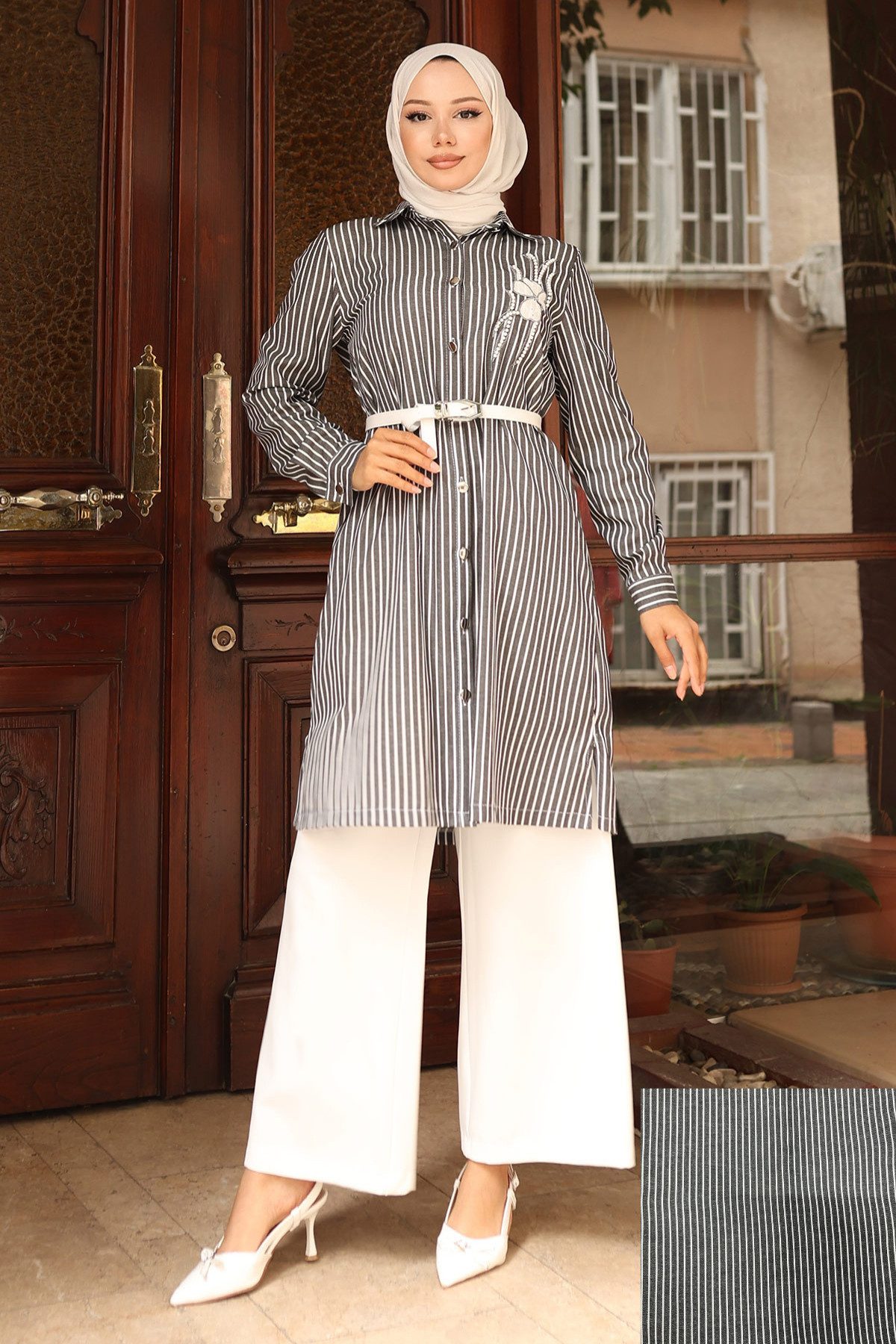 MODAMİHRAM Tunika Gestreiftes Besticktes Set Schwarz 19261 günstig online kaufen