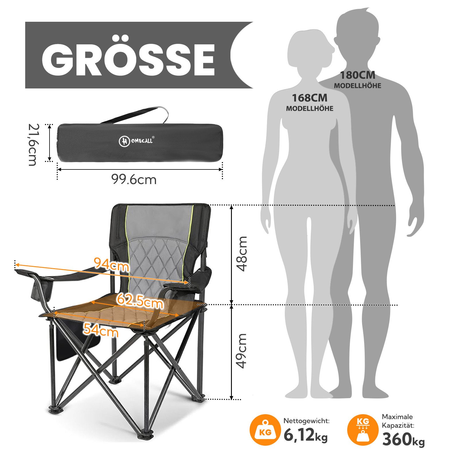 HOMECALL Campingstuhl Übergroßer Klappstuhl mit hoher Rückenlehne, XXL Falt günstig online kaufen