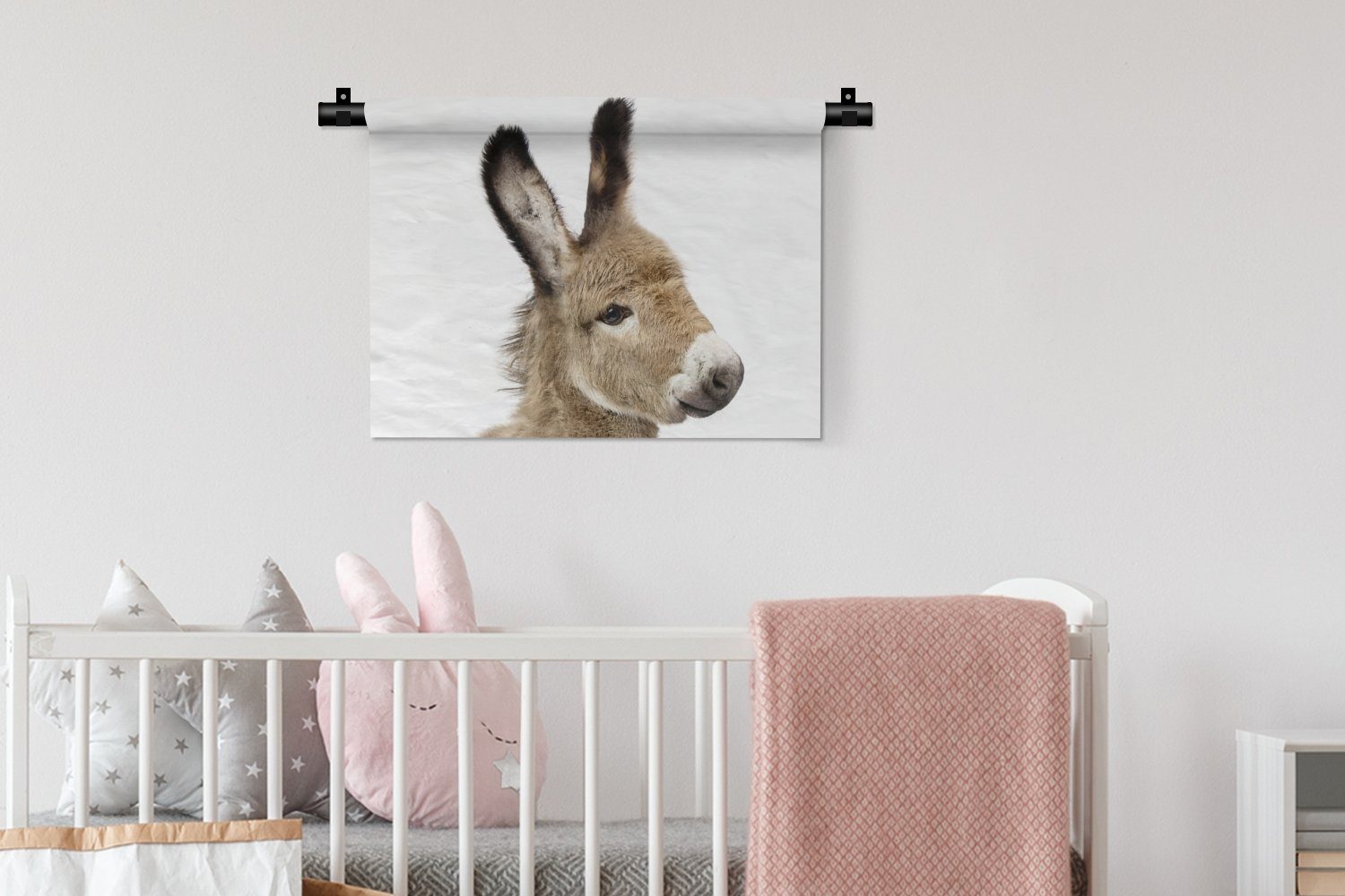 - MuchoWow Wandbehang, - Tiere - Schlafzimmer, Wanddeko Wanddekoobjekt Braun Kinderzimmer Esel für Wohnzimmer, Kleid, Natur,
