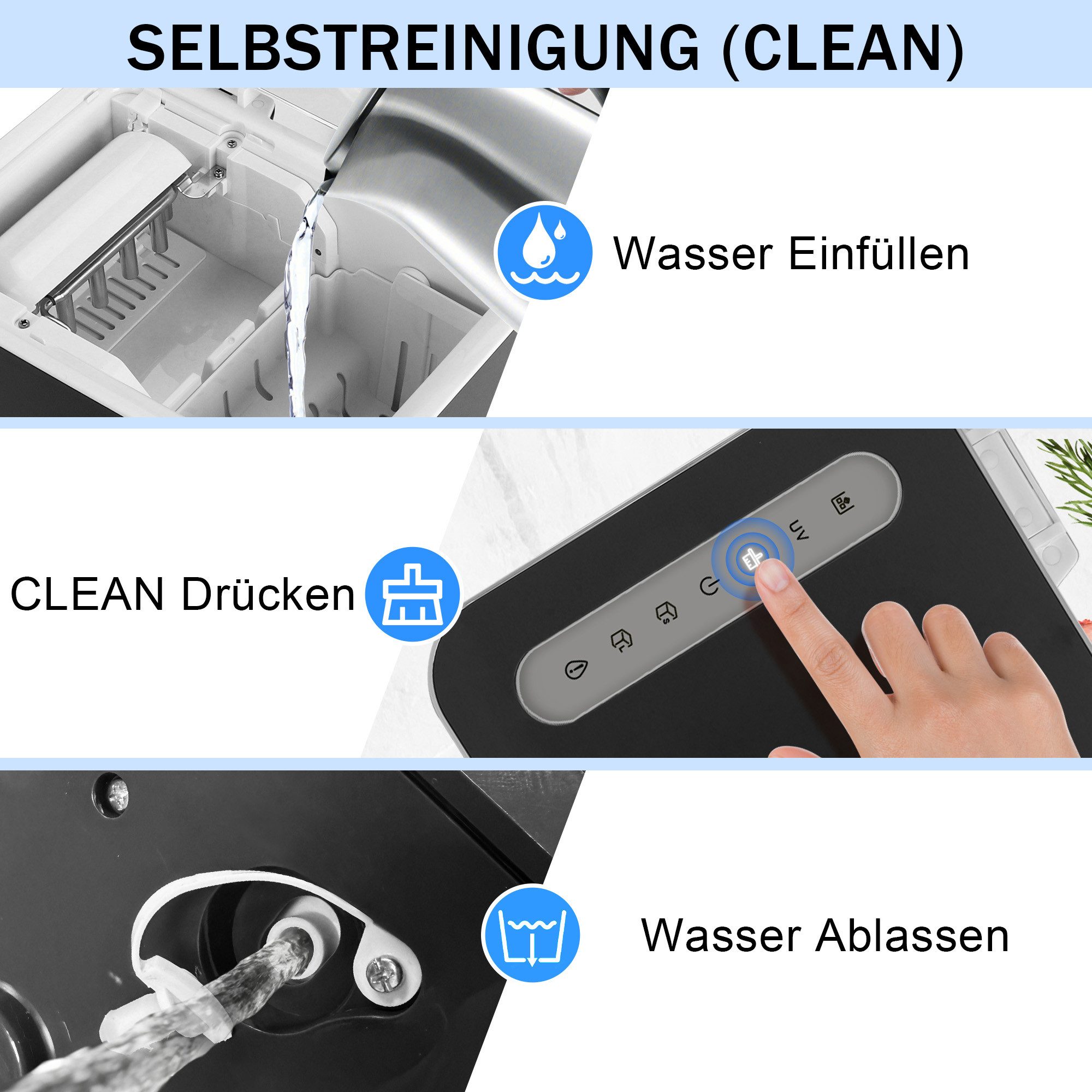 Nettlife Eiswürfelmaschine Eiswürfel 1.3L Wassertank leistungsstarkem Kompressor 12 kg Eis/24h, Eismaschine selbstreinigend UV-Desinfektion schnell für Zuhause/ – Bild 5 von 5