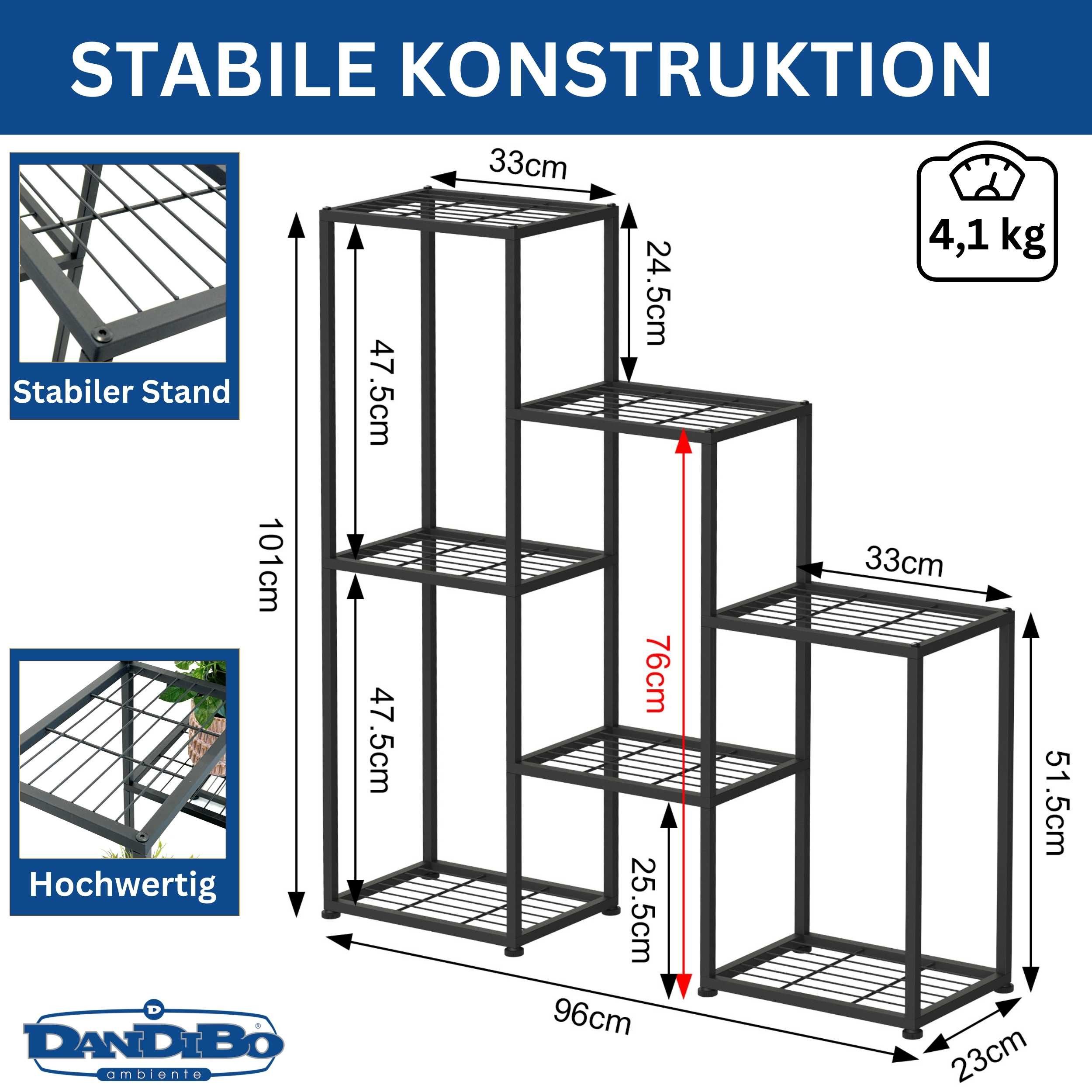 DanDiBo Pflanzentreppe Wohnzimmer Metall Schwarz 6 Ebenen 96578 Blumenregal günstig online kaufen