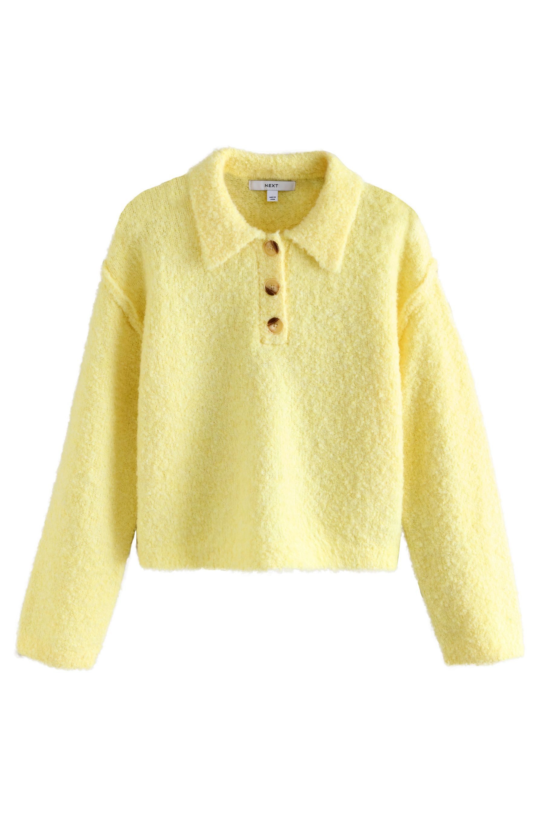 Next Strickpullover Gerippter, langärmeliger Bouclé-Polopullover (1-tlg) günstig online kaufen