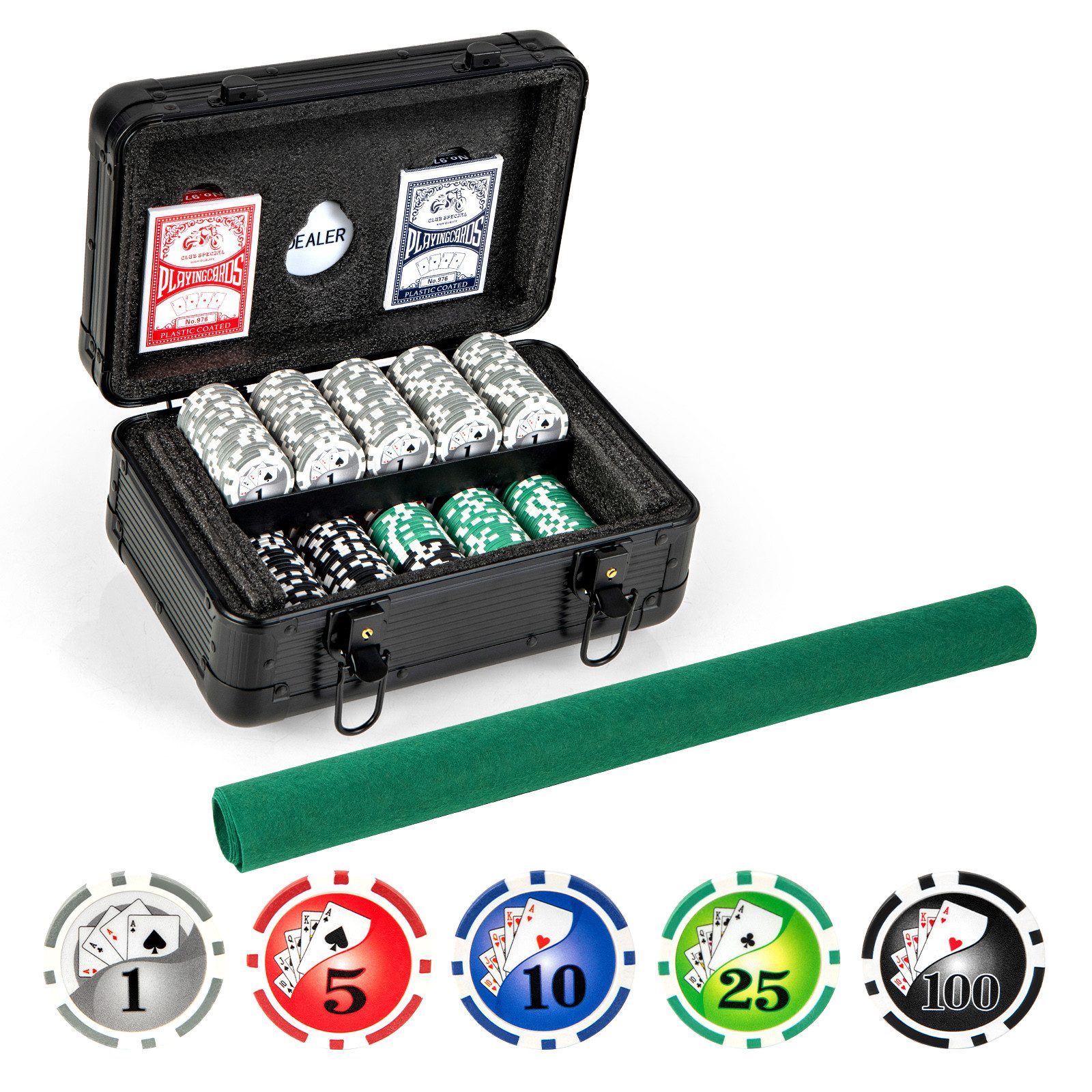 KOMFOTTEU Spiel, komplettes Pokerset, Pokerkoffer aus Aluminium