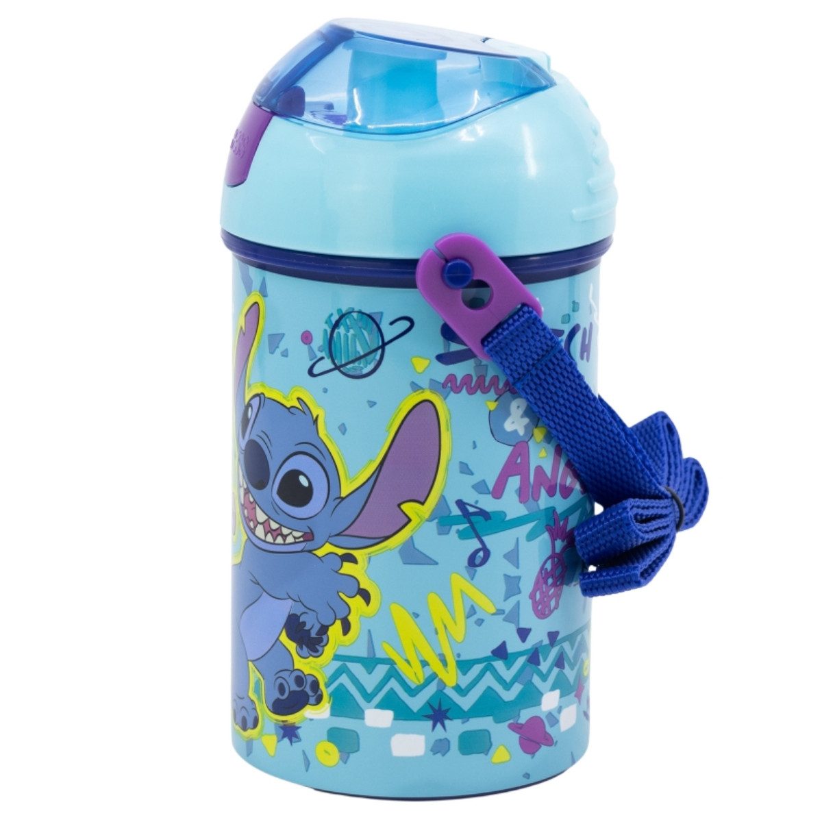 Storline Trinkflasche Stitch Kinder 450 ml Pop-Up Flasche mit Druckknopfdeckel