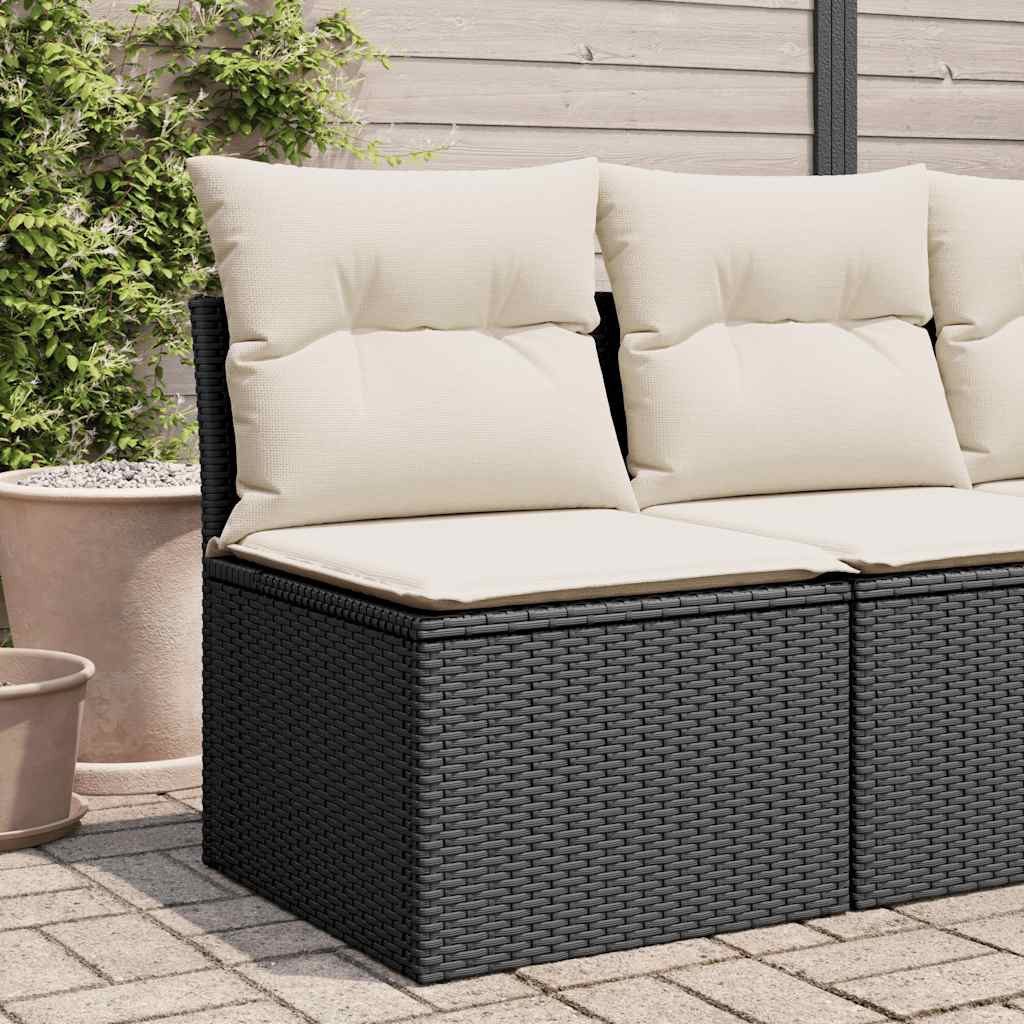 vidaXL Loungesofa Gartensessel ohne Armlehnen mit Kissen Schwarz Poly Rattan, 1 Teile