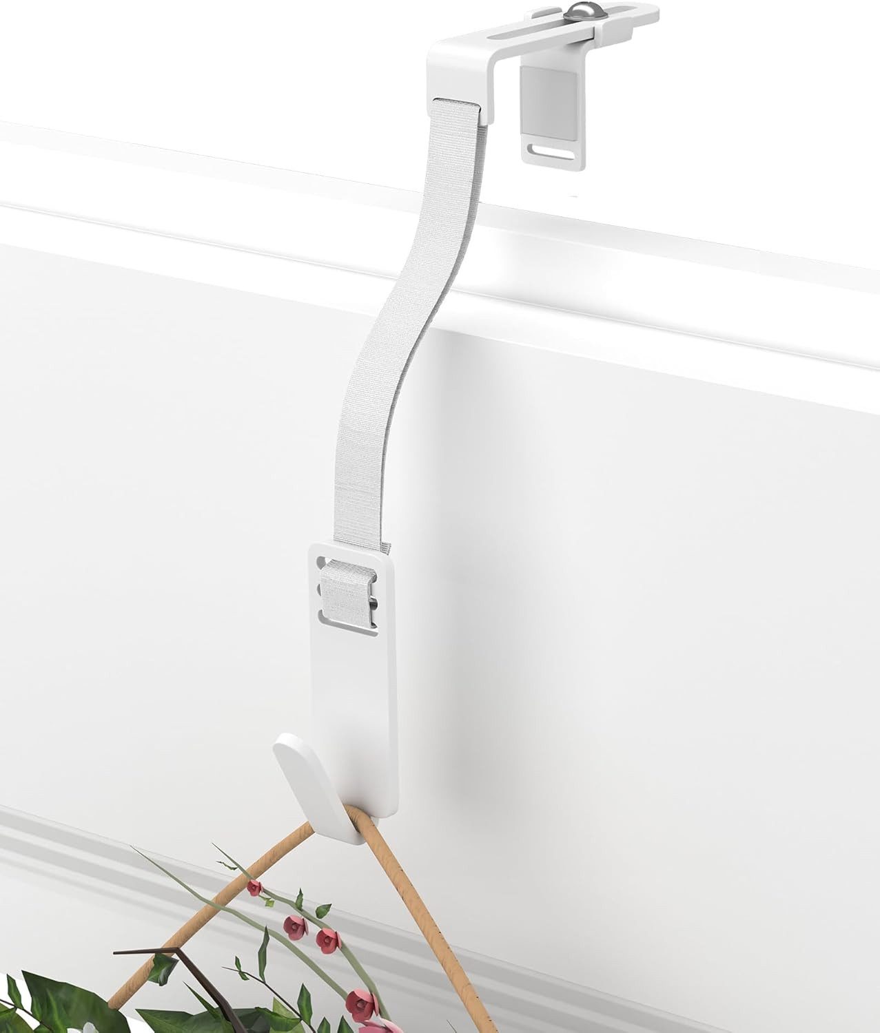 MDCASA Türhaken I Türkranzhalter zum Einhängen inkl. flexiblem Band, für nahezu alle Haustüren, Beidseitig verwendbar, wetterfest, Tragkraft bis zu 3 kg