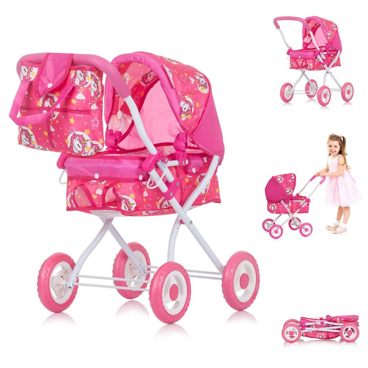 Chipolino Puppenbuggy Emily, Tasche, Sonnendach verstellbar, zusammenklappbar, 100% Polyester