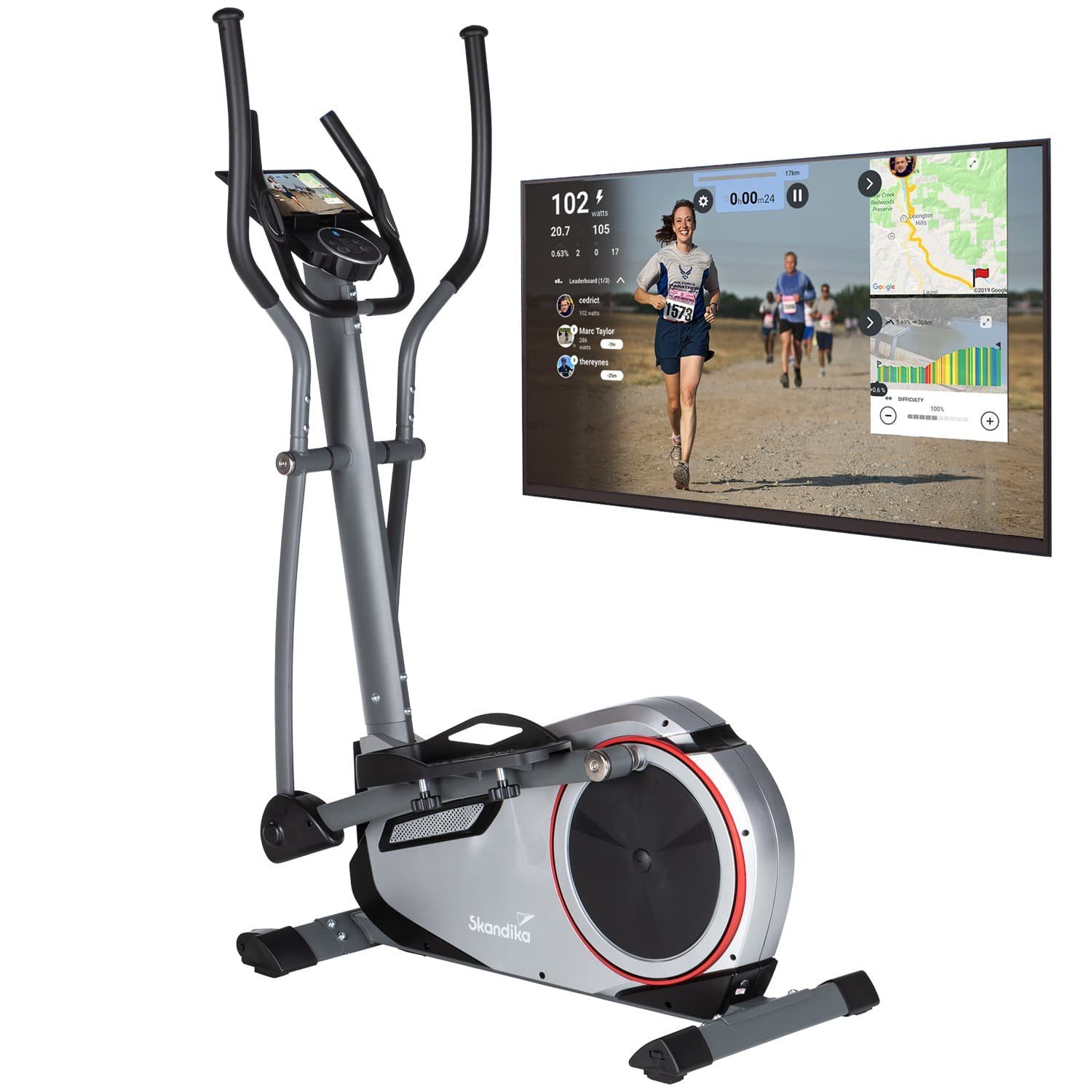 Kinomap Heimtrainer, Crosstrainer Transportrollen, Multifunktionscomputer, Morpheus Skandika Magnetbremssystem,