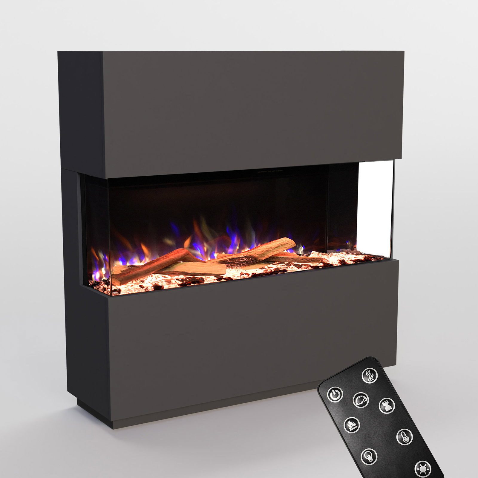 GLOW FIRE Elektrokamin PR16 E-Motion 3D, Elektrischer Kamin mit 3D Feuer mit Heizung, täuschend echte Flamme mit Heizung, 3 Dekorationen