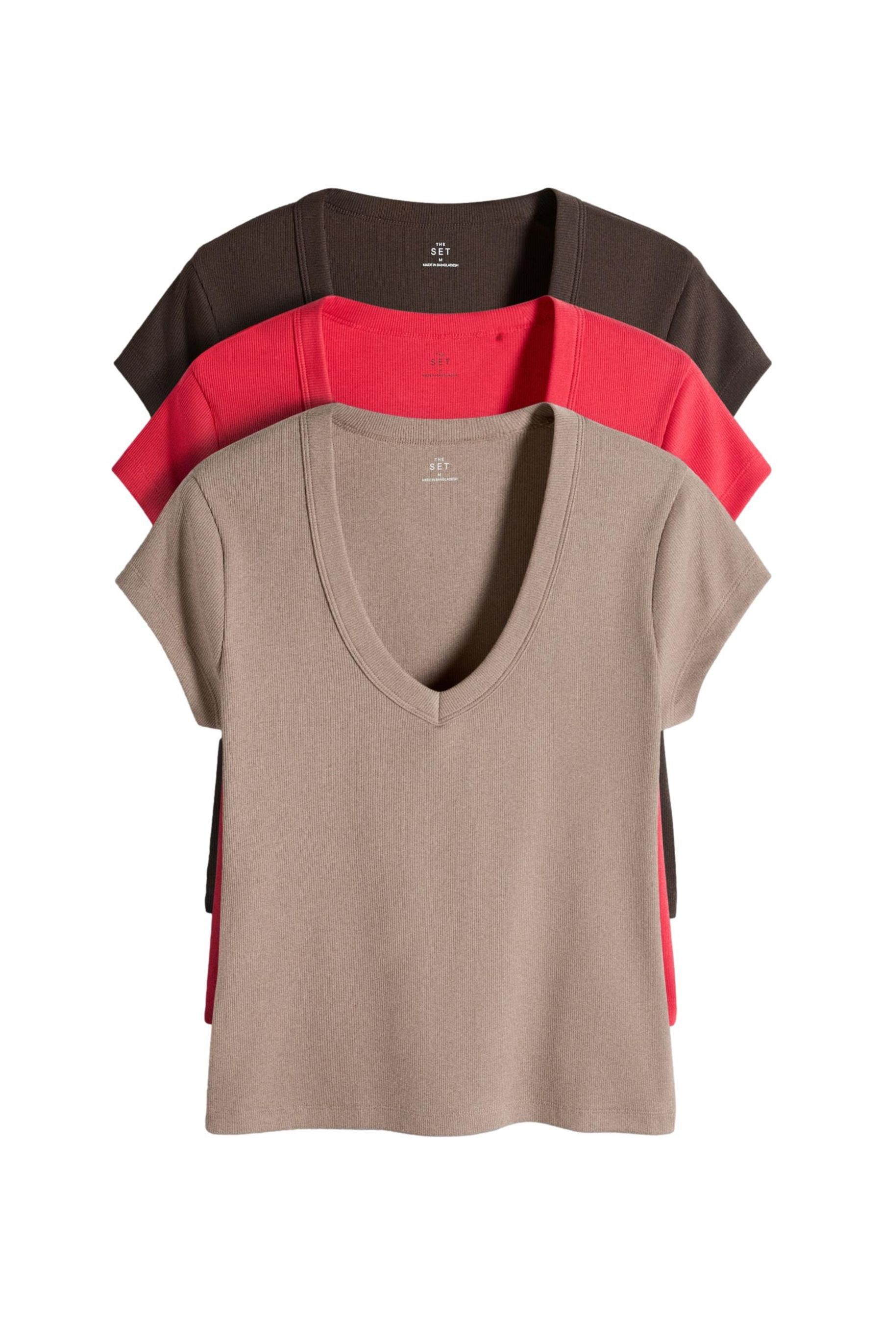 The Set V-Shirt The Set Geripptes Top mit Flügelärmeln, 3er-Pack (3-tlg)