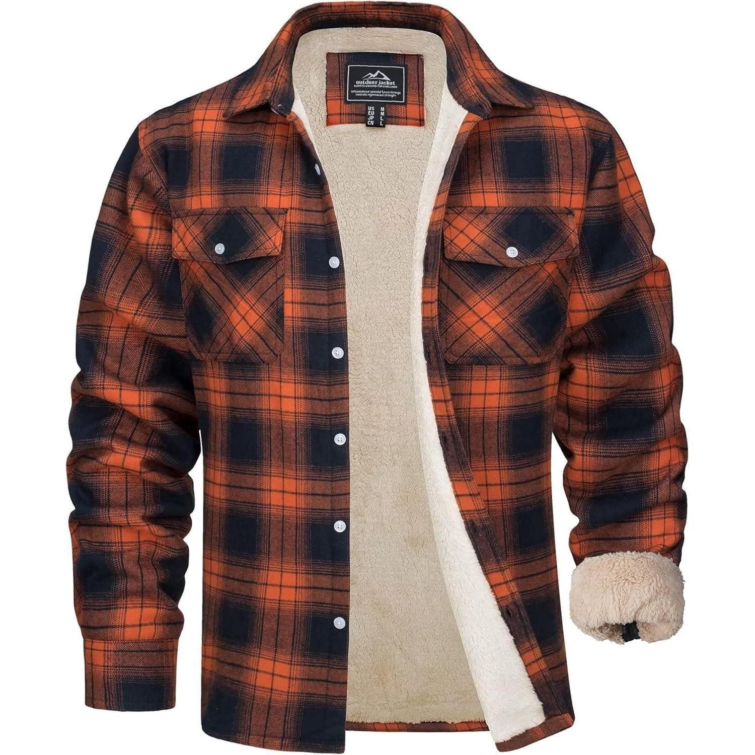 LuxusKollektion Hemdjacke Hemdjacke Herren Thermo Gefüttert Kariert Baumwolle XL Orange (1-St)