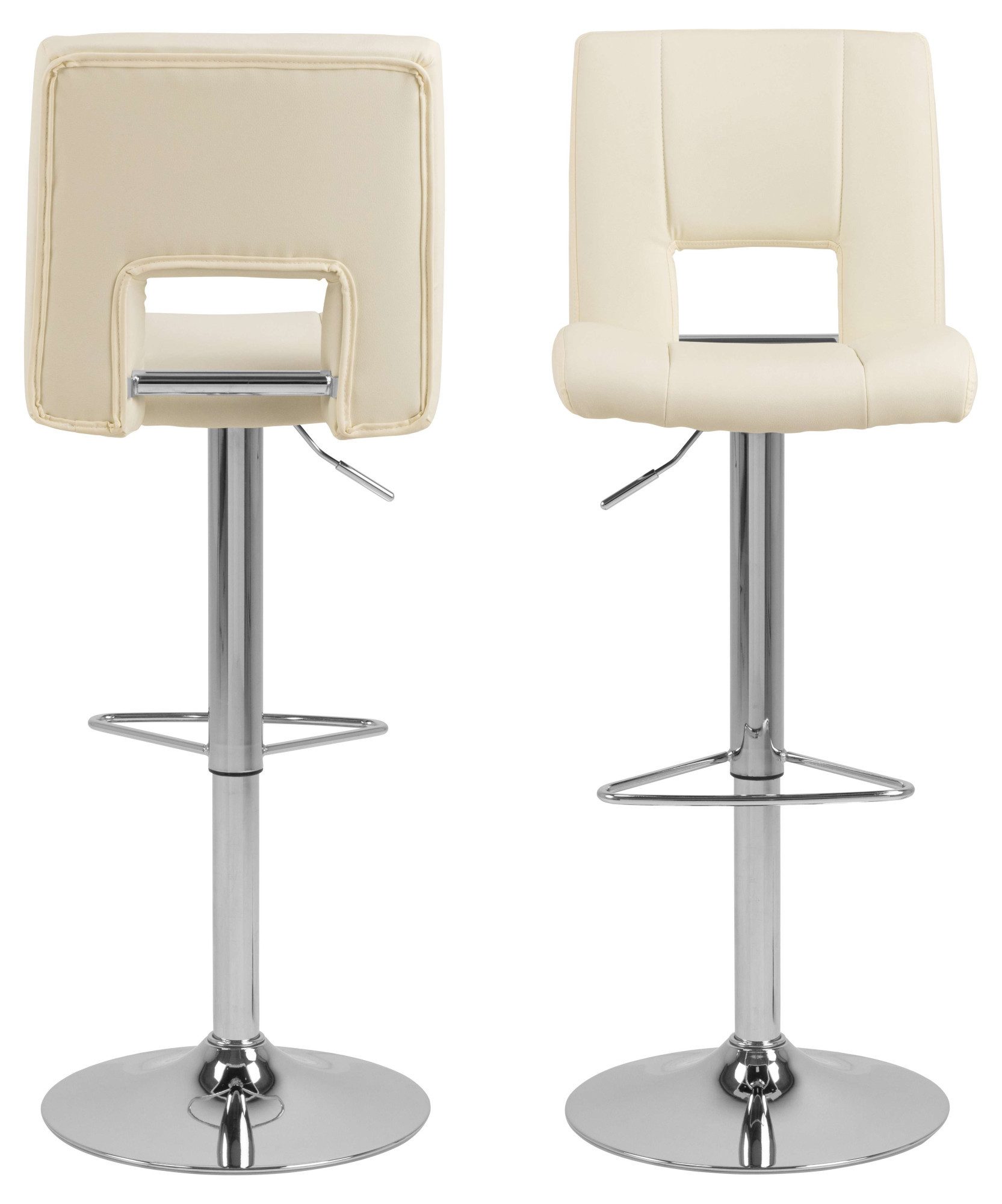 ACTONA GROUP Barhocker Sylvia Barstuhl, Höhenverstellbar, Chrom, Trompetenfuß, Gasfeder, drehbar, vertikale Nähte, 2er-Satz