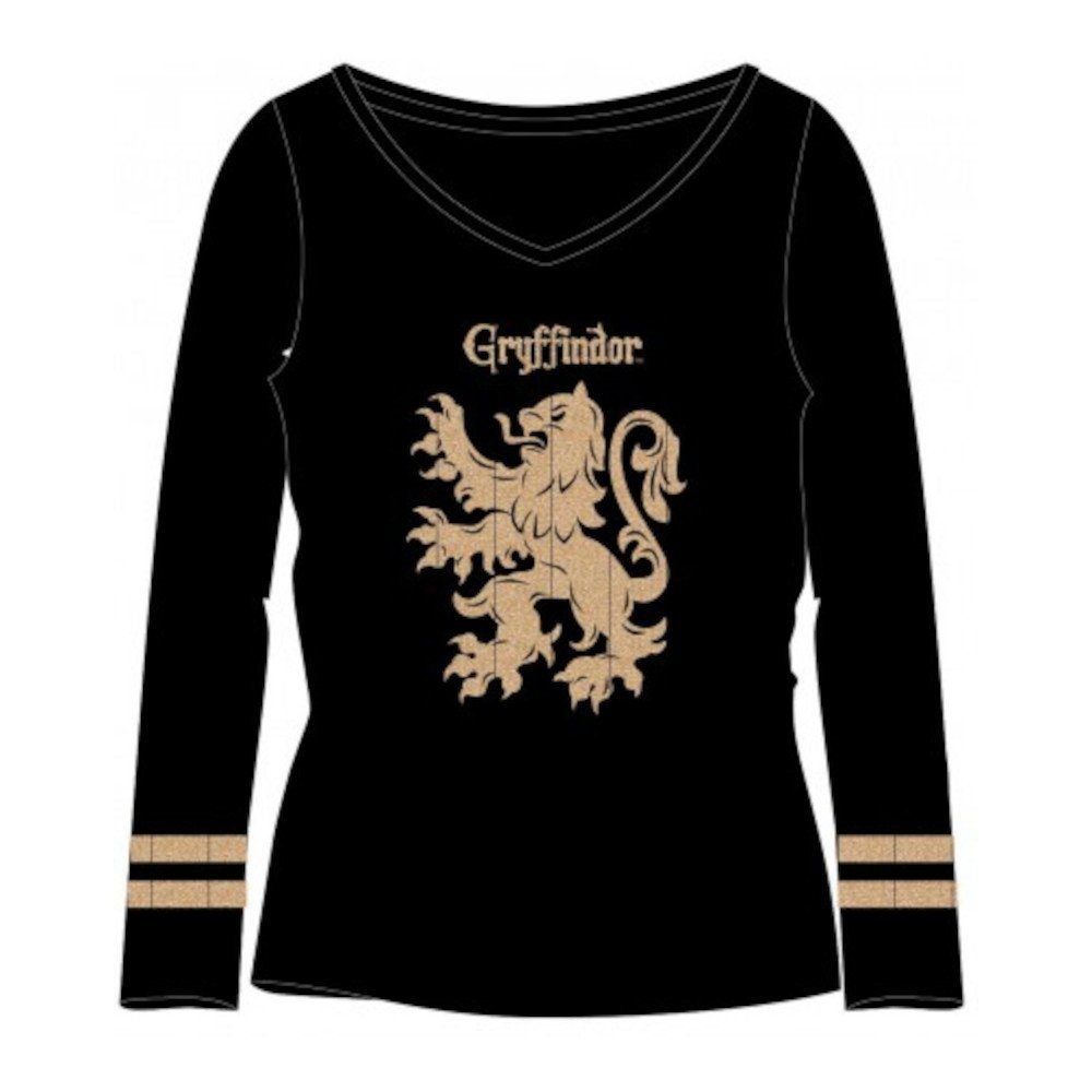 Langarm-Shirt schwarz-g Gryffindor - Wappen, T-Shirt Potter Harry EplusM Glitzerndes