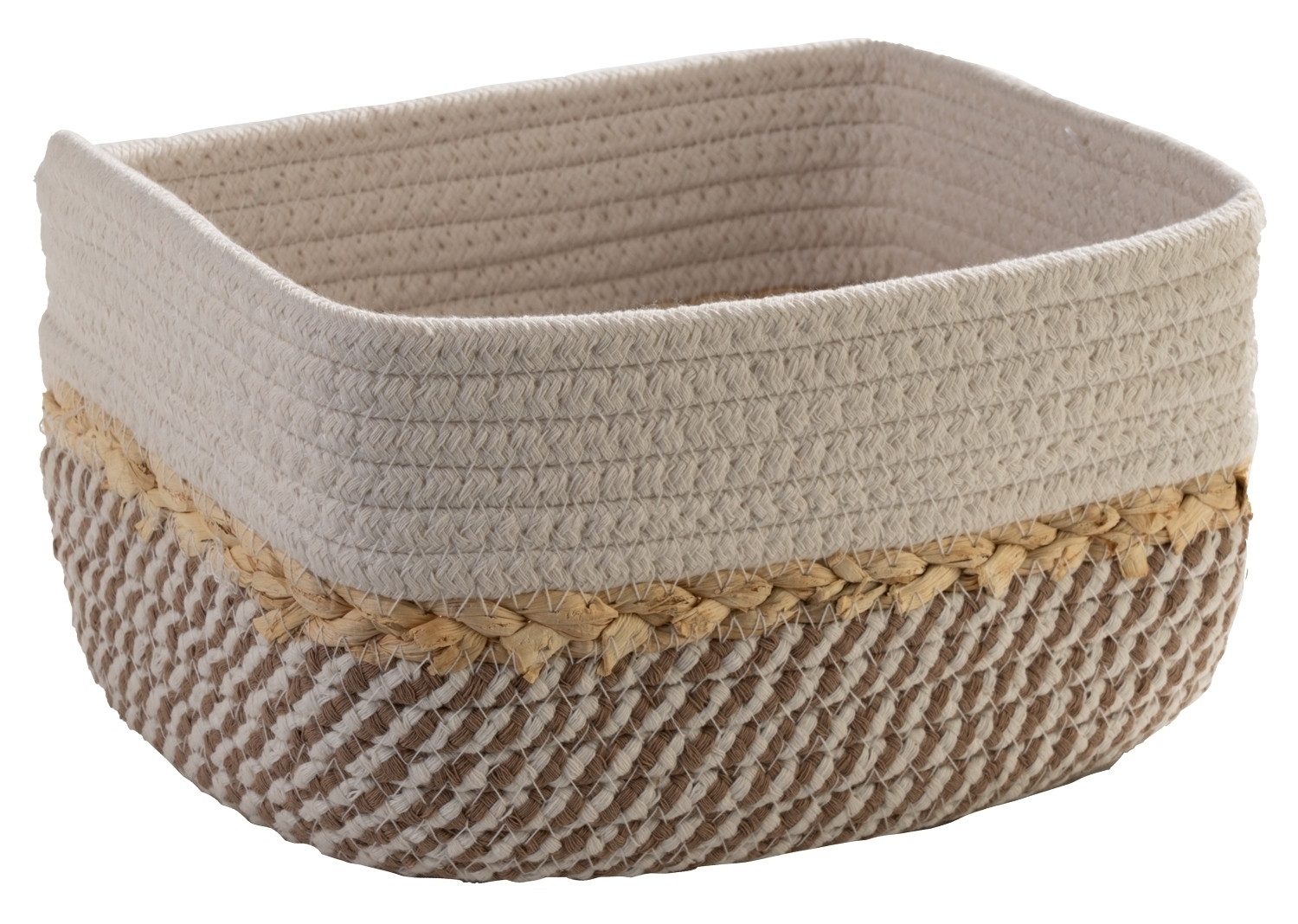 Home4You Aufbewahrungskorb, B 23 cm, H 13 cm, T 18 cm, Beige, Weiß, (1 St), Baumwolle, ohne Griffe