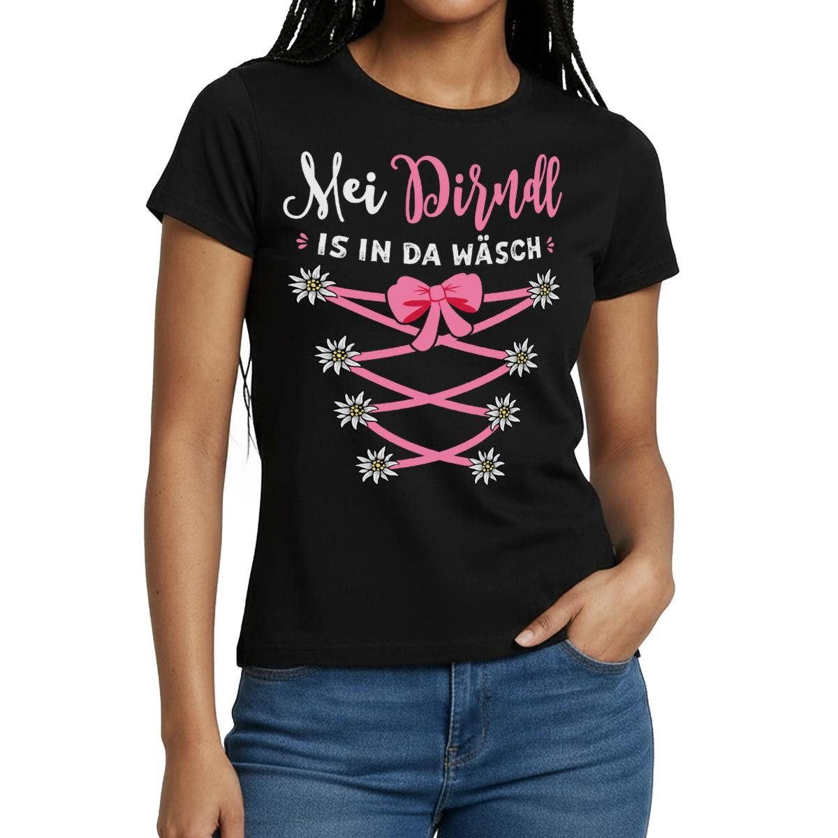 Spreadshirt T-Shirt Dirndl Spruch Mit Blumen Und Bindeoptik Frauen T-Shirt günstig online kaufen