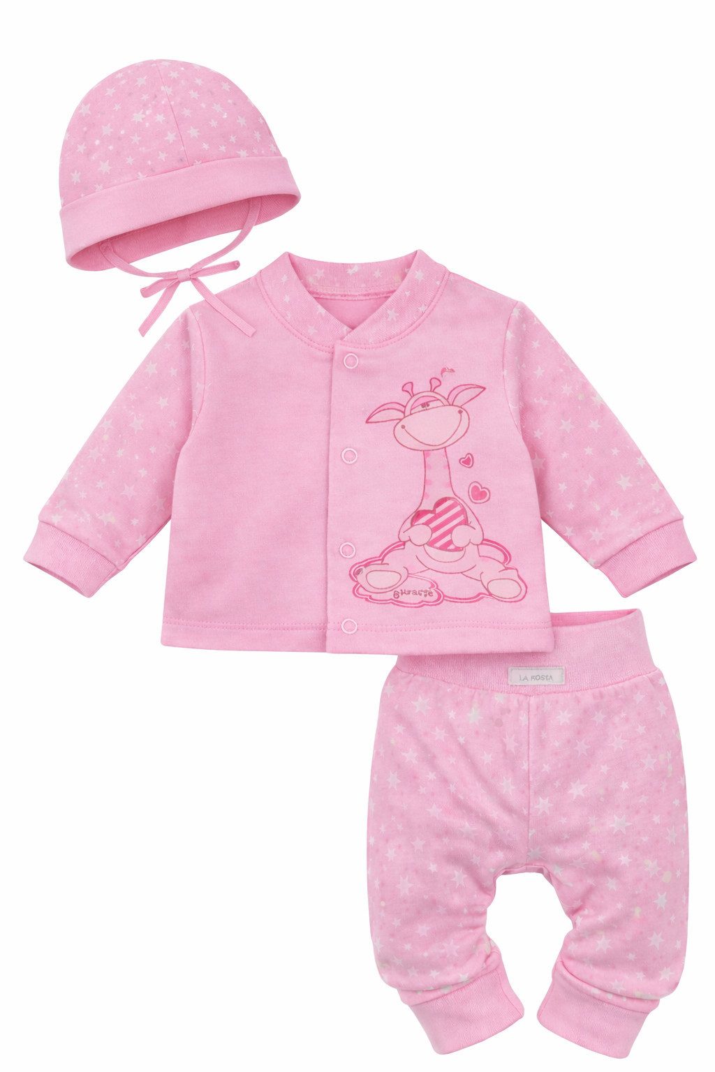 La Bortini Langarmshirt & Hose Baby Anzug Hemdchen Schlupfhose Mütze Set mit Bärchen Aufdruck aus Baumwolle, mit Sternen oder Punkten Muster und Bären Aufdruck