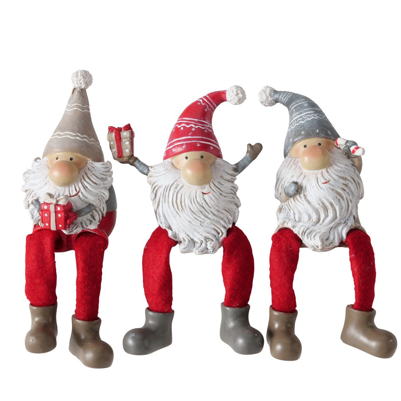 MF Wichtel 3er Set Kantenhocker Wichtel Fiete – Weihnachtsdeko in Rot und Grau (3 St)
