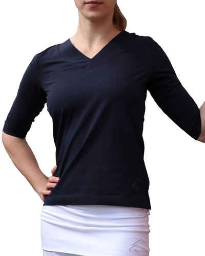 ESPARTO 3/4-Arm-Shirt »Damen-Shirt Sundar in Bio-Baumwolle« lang geschnitten und leicht geschlitzt, 2/3 Ärmel, V-Ausschnitt