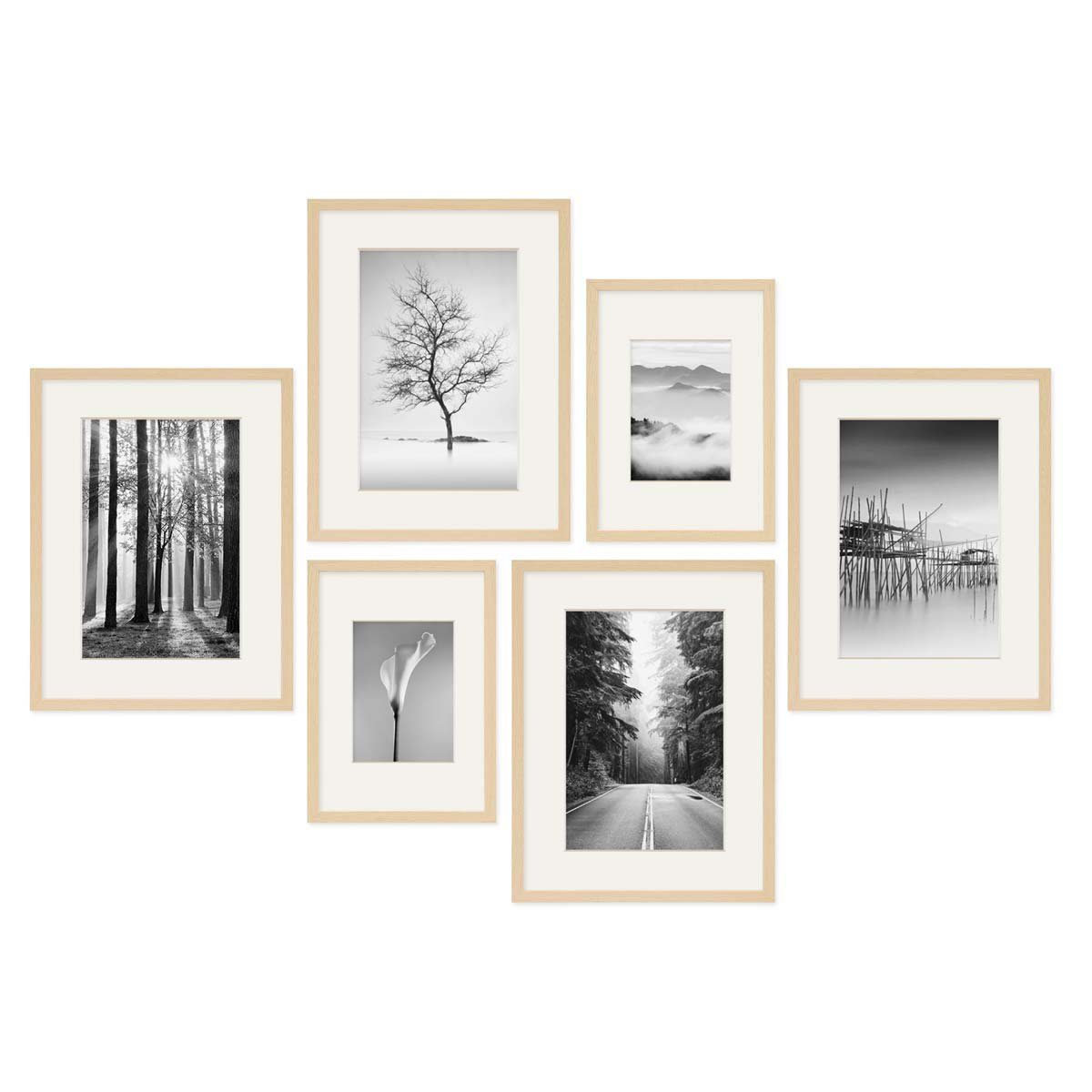 PHOTOLINI Bilderrahmen 6er Set No.4 Poster-Rahmen 21x30 und 30x40 cm mit Passepartout, für 6 Bilder (6er Set No.4), MDF Holz, Acrylglas & Zubehör, für Fotos & Poster