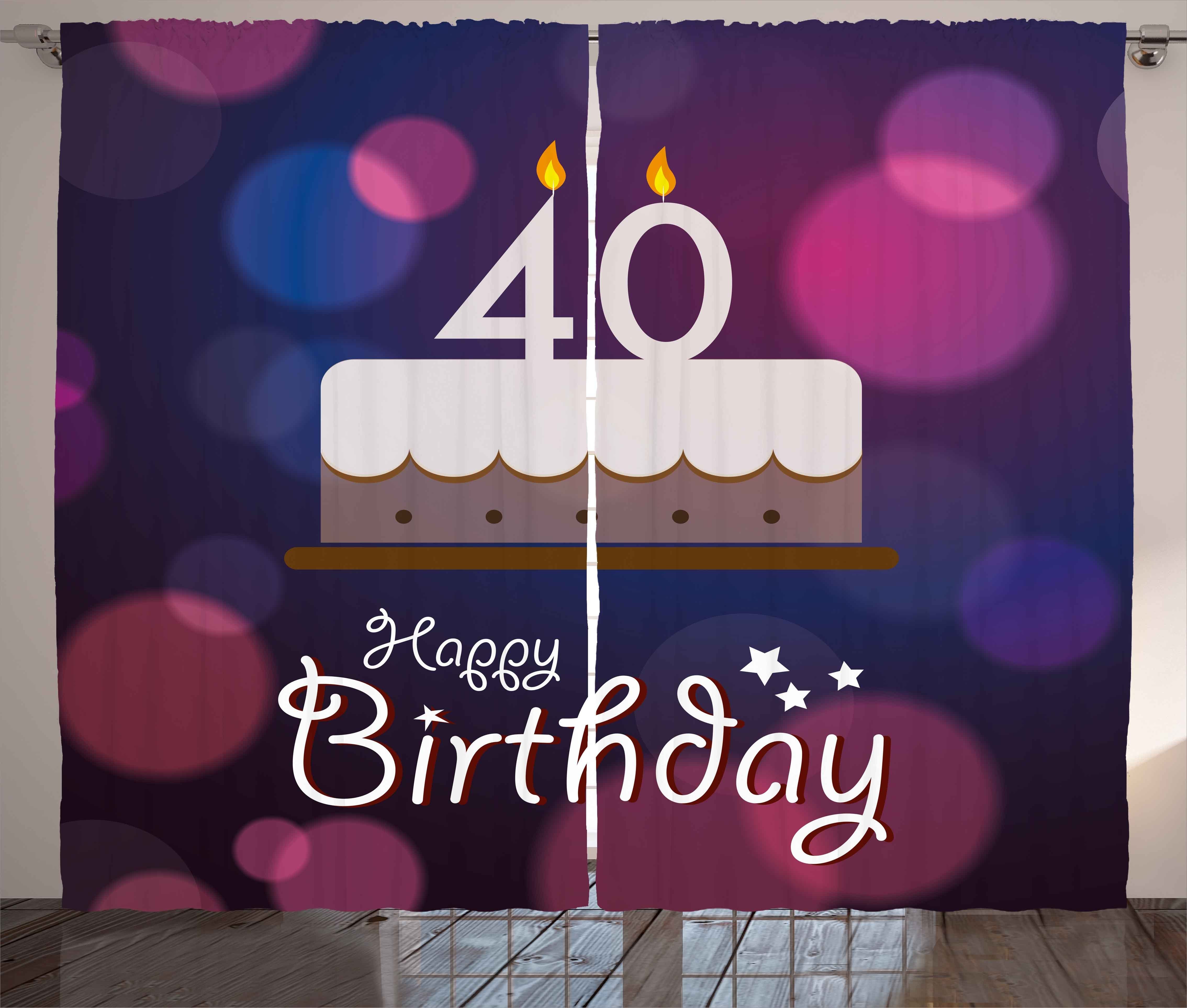 Gardine Schlafzimmer Kräuselband Vorhang mit Schlaufen und Haken, Abakuhaus, 40. Geburtstag Geburtstags-Kuchen-Punkte