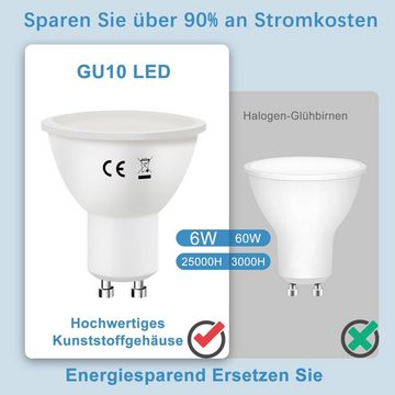 ZMH LED-Leuchtmittel 6W Energiesparlampe Abstrahlwinkel 110° Spot Reflektor Birne, GU10, 6 St., Kaltweiß
