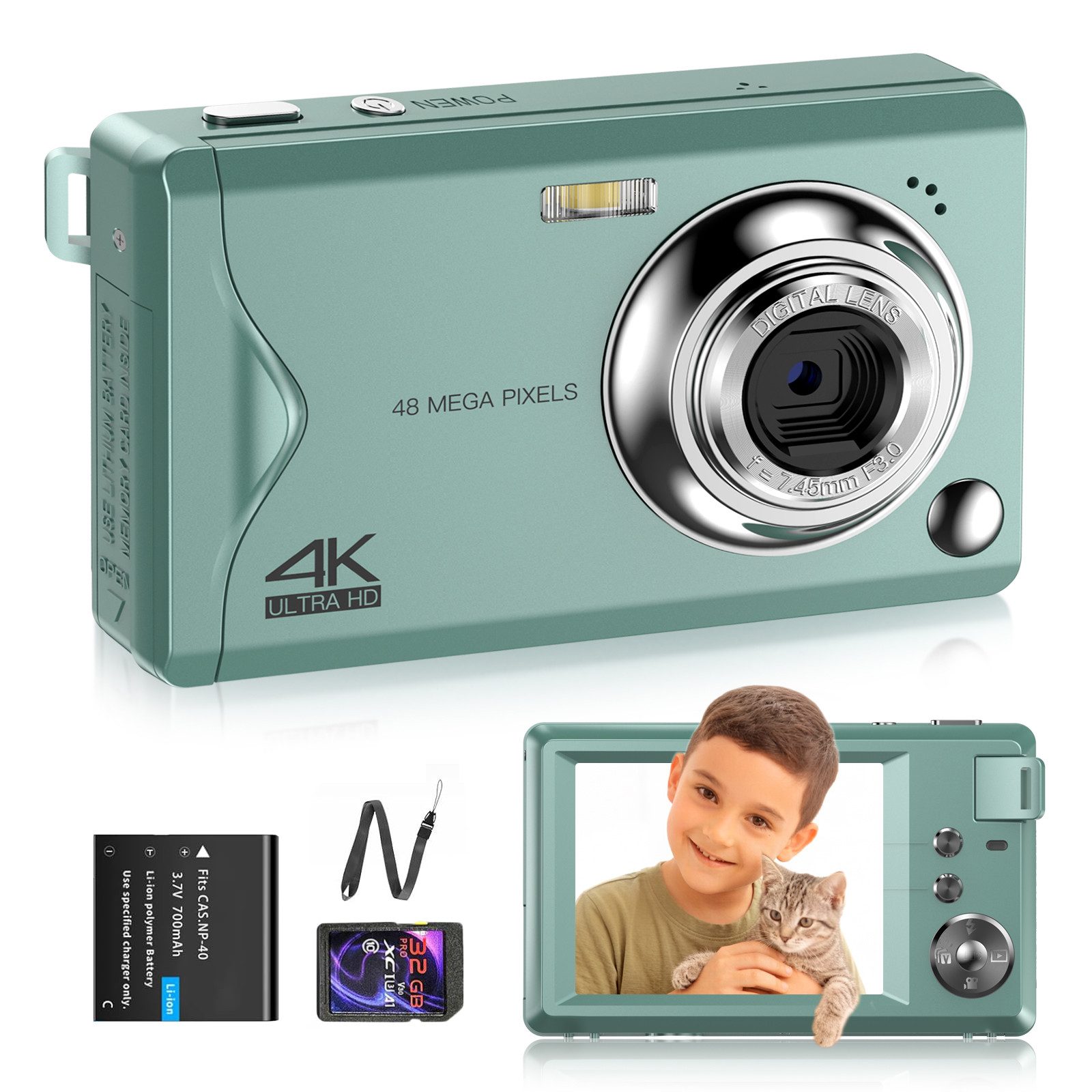 FANNOU Digitalkamera, 48MP 1080P FHD Fotokamera mit 3,0 Zoll Bildschirm Kompaktkamera (16X Digitalzoom Tragbar Kompaktkamera, mit 32GB TF-Karte)