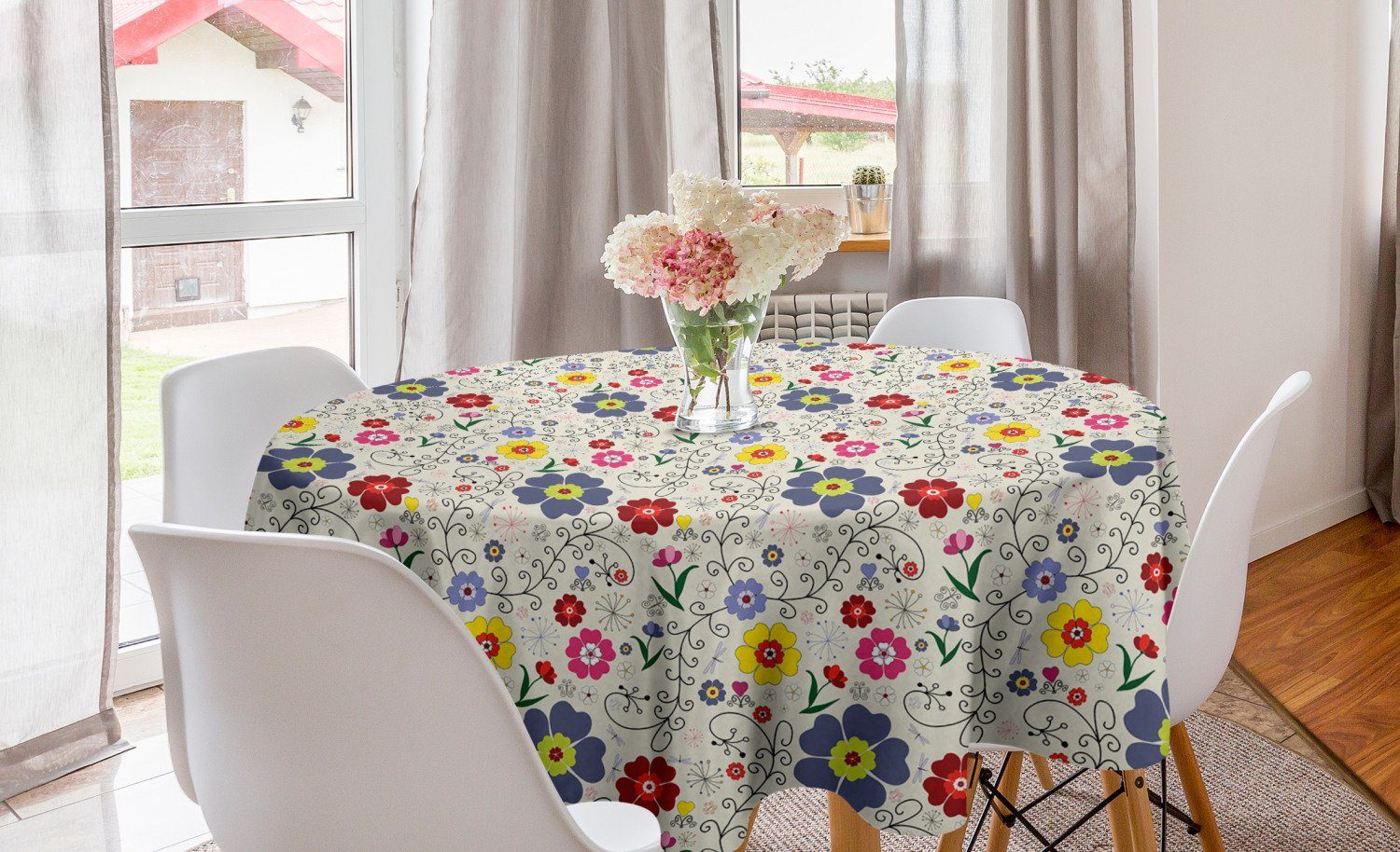 Esszimmer für Blumen-Schmetterlings-Muster Tischdecke Küche Blumen Kreis Abdeckung Tischdecke Dekoration, Abakuhaus