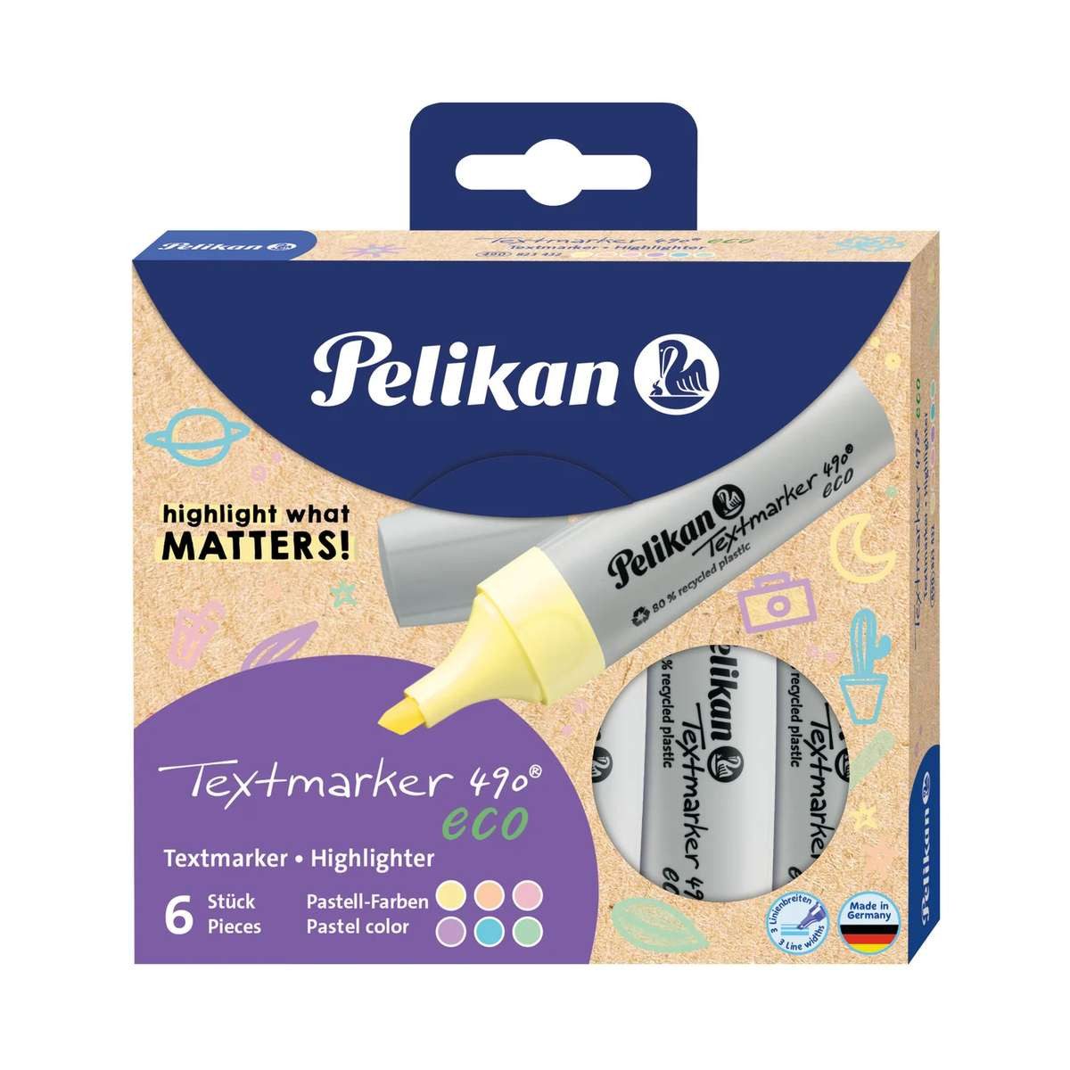 Pelikan Marker Pelikan Textmarker 490 eco Marker 6 Stück(e) Meißel Mehrfarbig