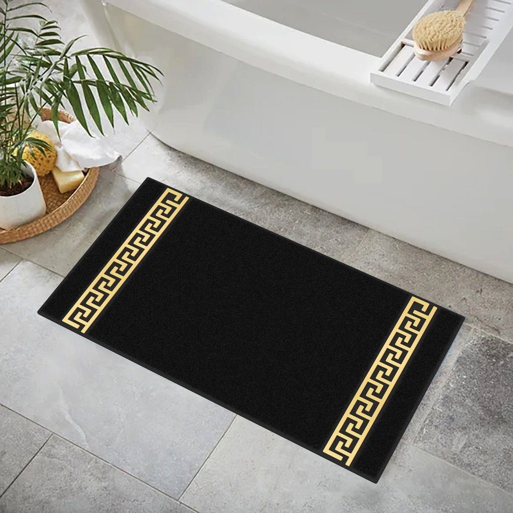 Belle Arti Badematte Badematte Badvorleger Duschmatte Badezimmerteppich Mäander rutschfest, rutschhemmend beschichtet, mit Noppen an der Unterseite, eingestickt, antirutsch, fußbodenheizunggeeignet, schnelltrocknend, weich, antiallergisch, Baumwolle, Badteppich Badgarnitur in schwarz weiss beige gold saugstark