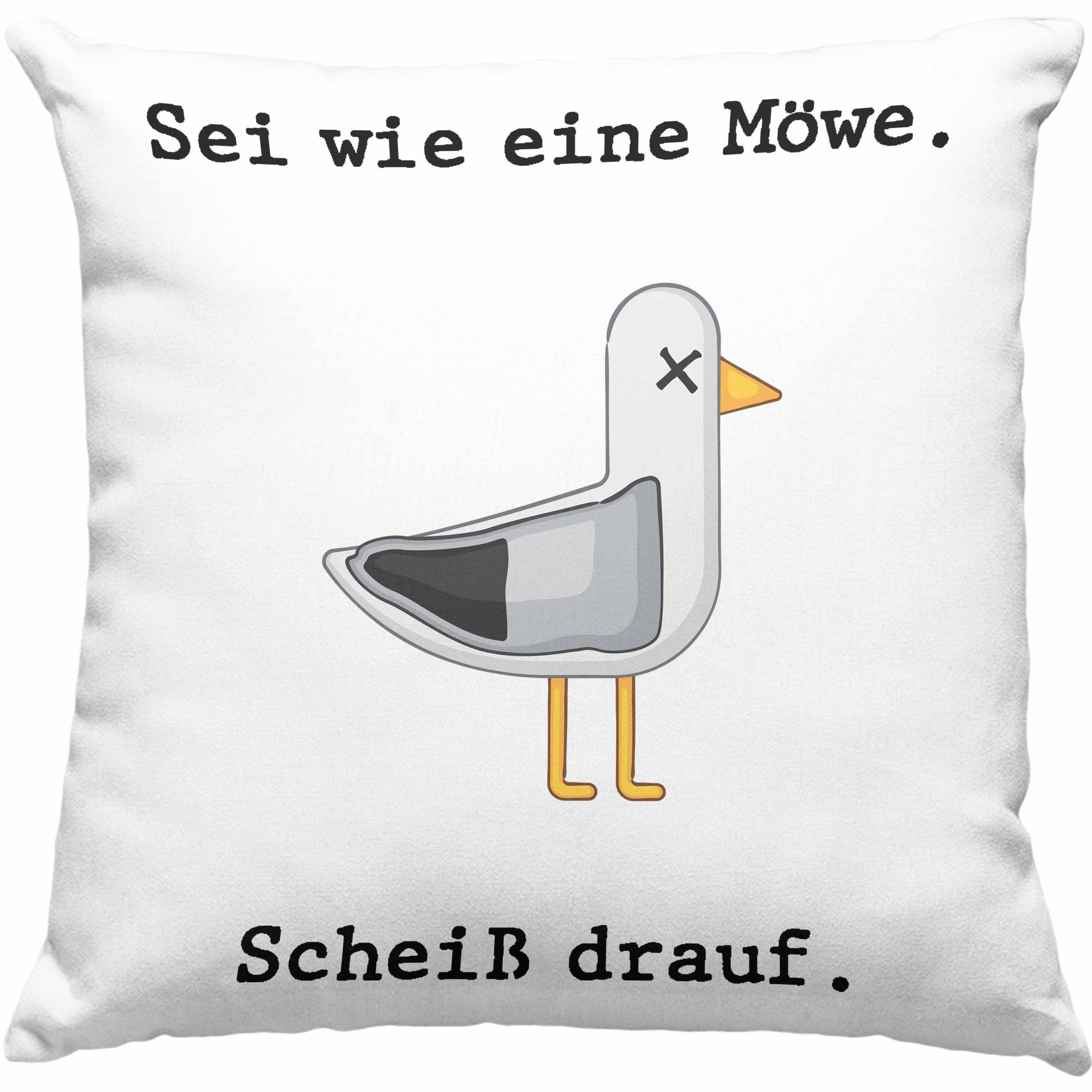 Trendation Dekokissen Trendation - Sei Wie Eine Möwe Sch Drauf Kissen Lustig Witzig Geschenk Nordsee Ostsee Norderney Moin Geschenkidee Dekokissen mit Füllung 40x40 Grau