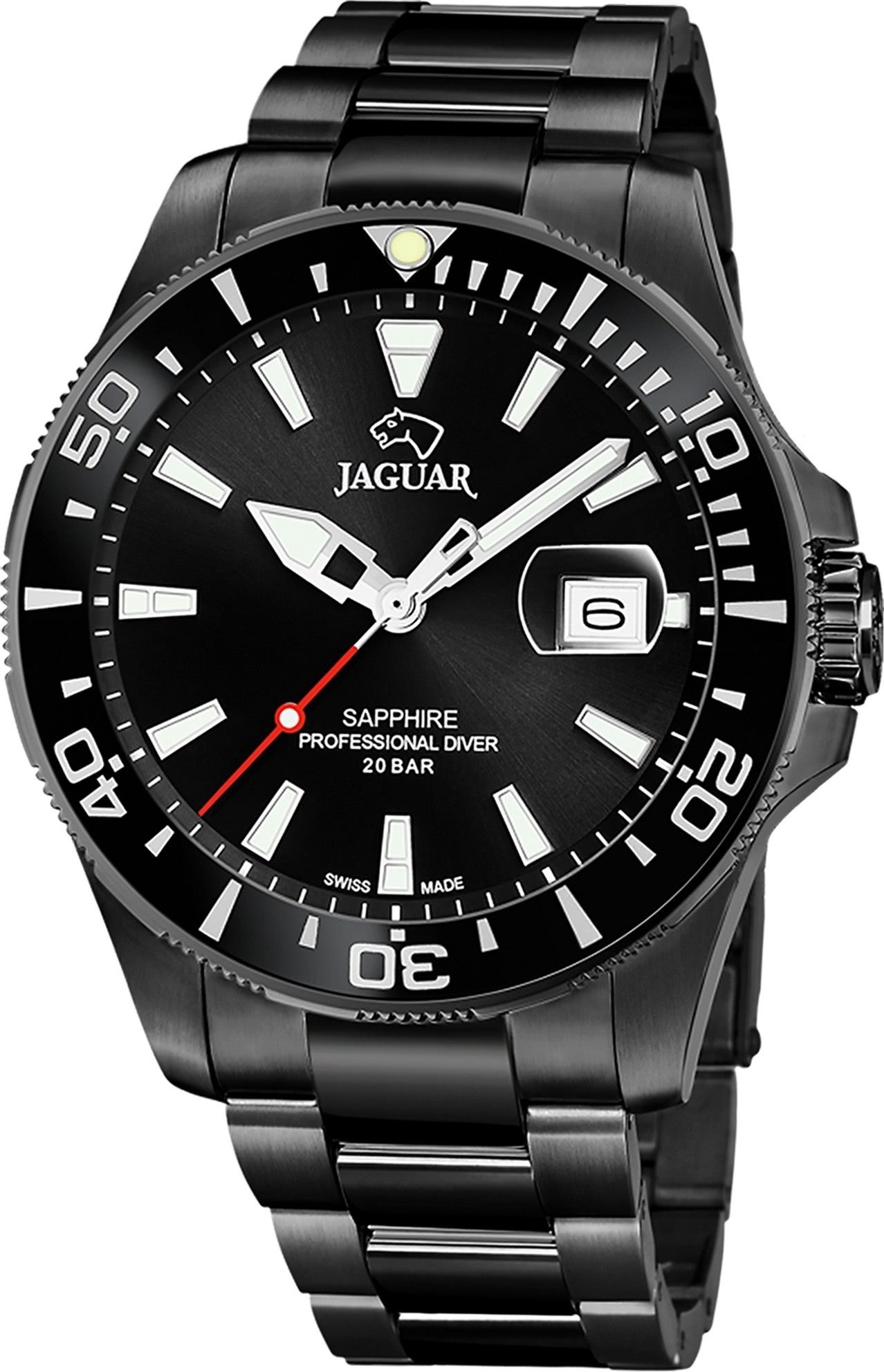 JAGUAR Quarzuhr Jaguar Herrenuhr Edelstahl schwarz Jaguar, (Analoguhr), Herren Armbanduhr rund, Edelstahlarmband schwarz