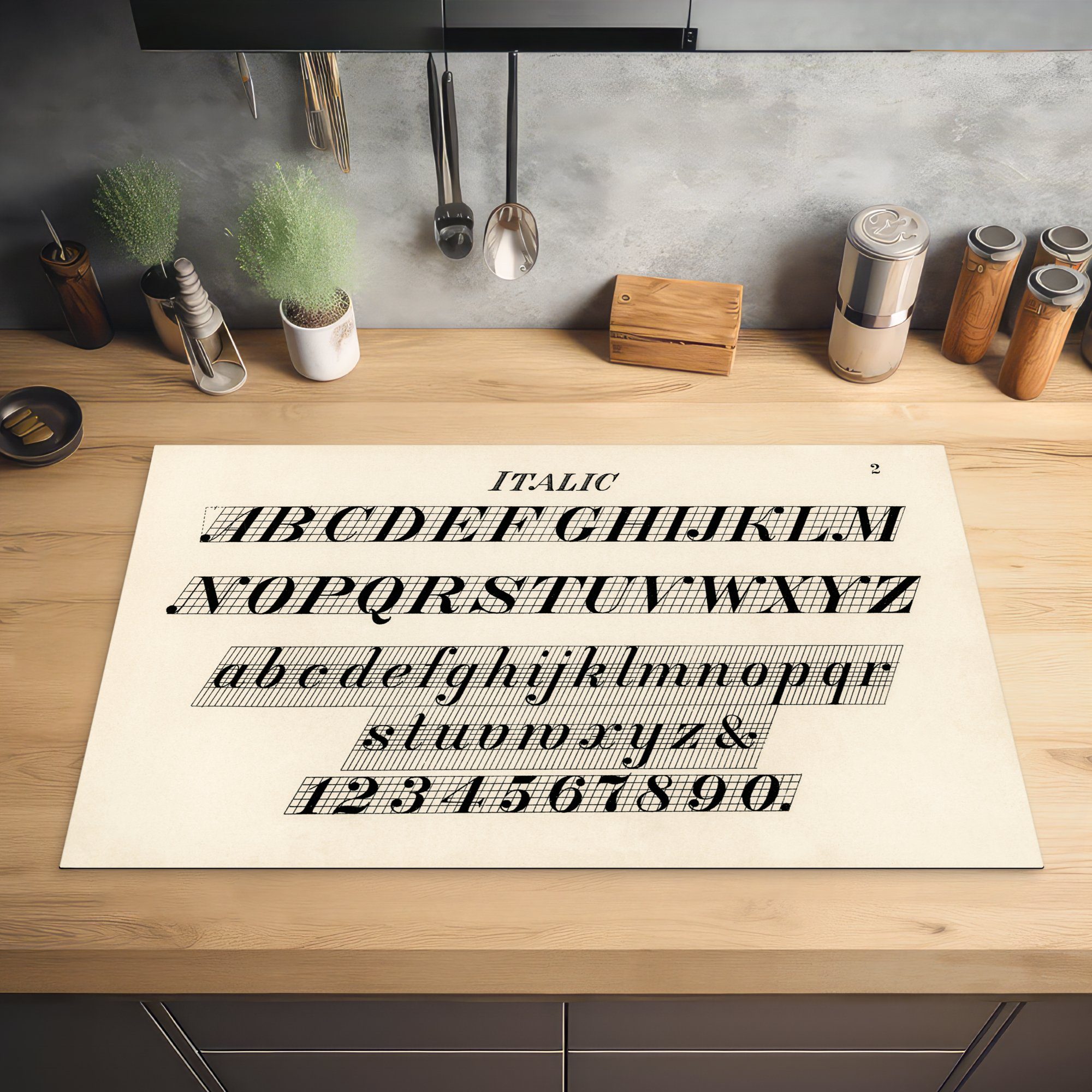 Alphabet (1 - küche Buchstabe, Arbeitsplatte Gestaltung Vinyl, MuchoWow 83x51 tlg), für - Ceranfeldabdeckung, Herdblende-/Abdeckplatte cm,