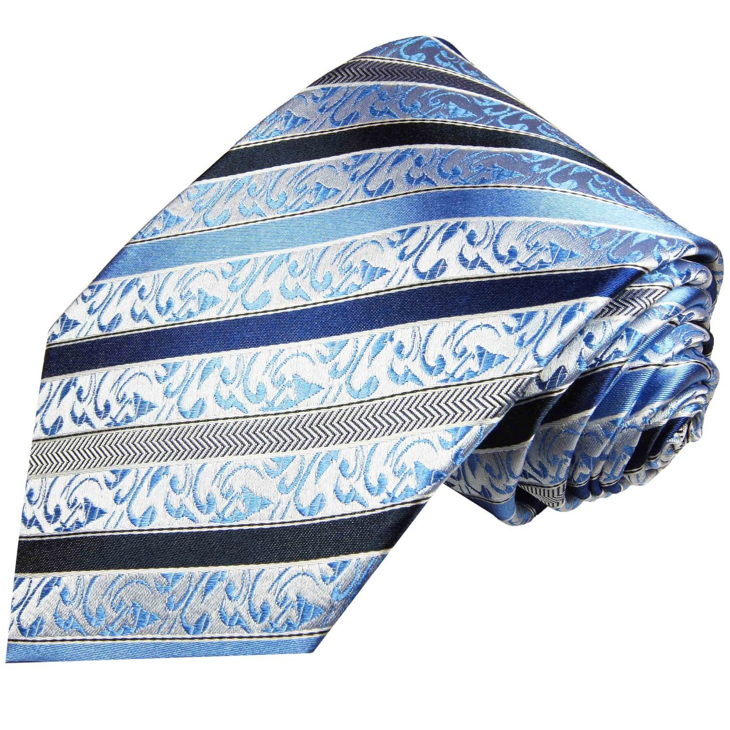 Paul Malone Krawatte »Herren Seidenkrawatte Designer Schlips barock  gestreift 100% Seide« Breit (8cm), blau 718