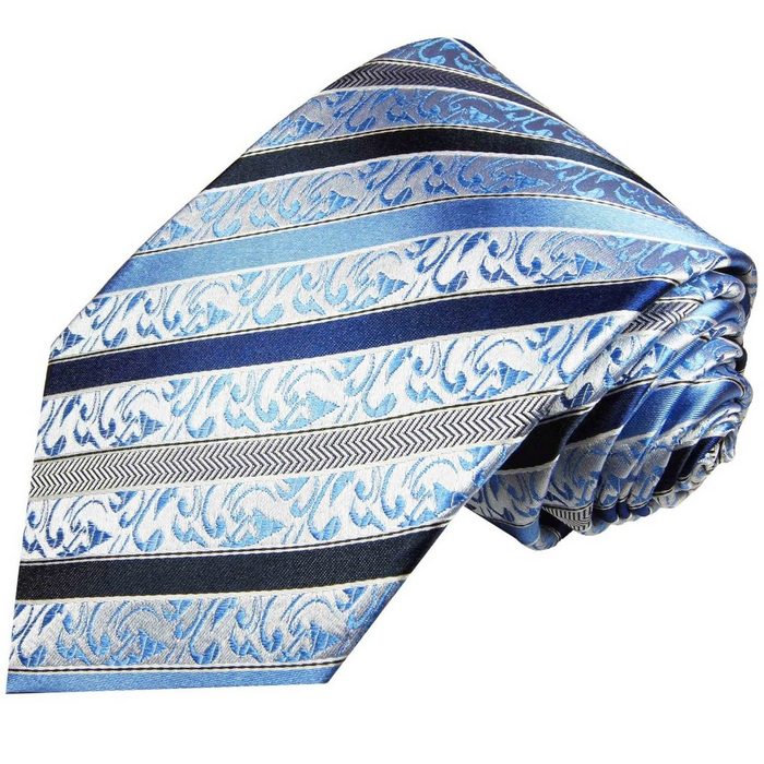 Paul Malone Krawatte Herren Seidenkrawatte Designer Schlips barock gestreift 100% Seide Breit (8cm) blau 718