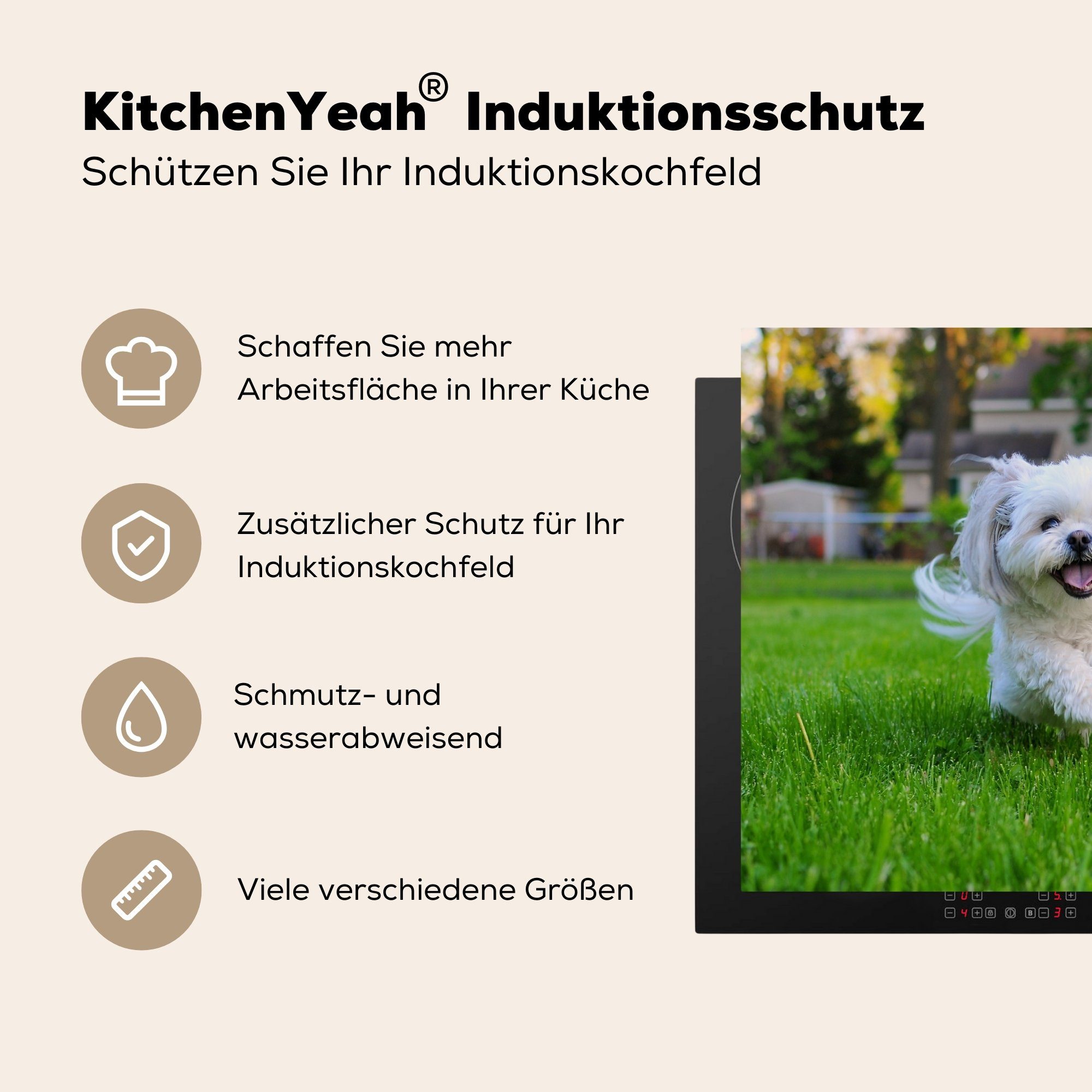 Ceranfeldabdeckung (1 das cm, Shih Herdblende-/Abdeckplatte läuft Induktionsmatte für Gras, durch Tzu tlg), Hund grüne MuchoWow 59x52 küche, die Ein Vinyl,