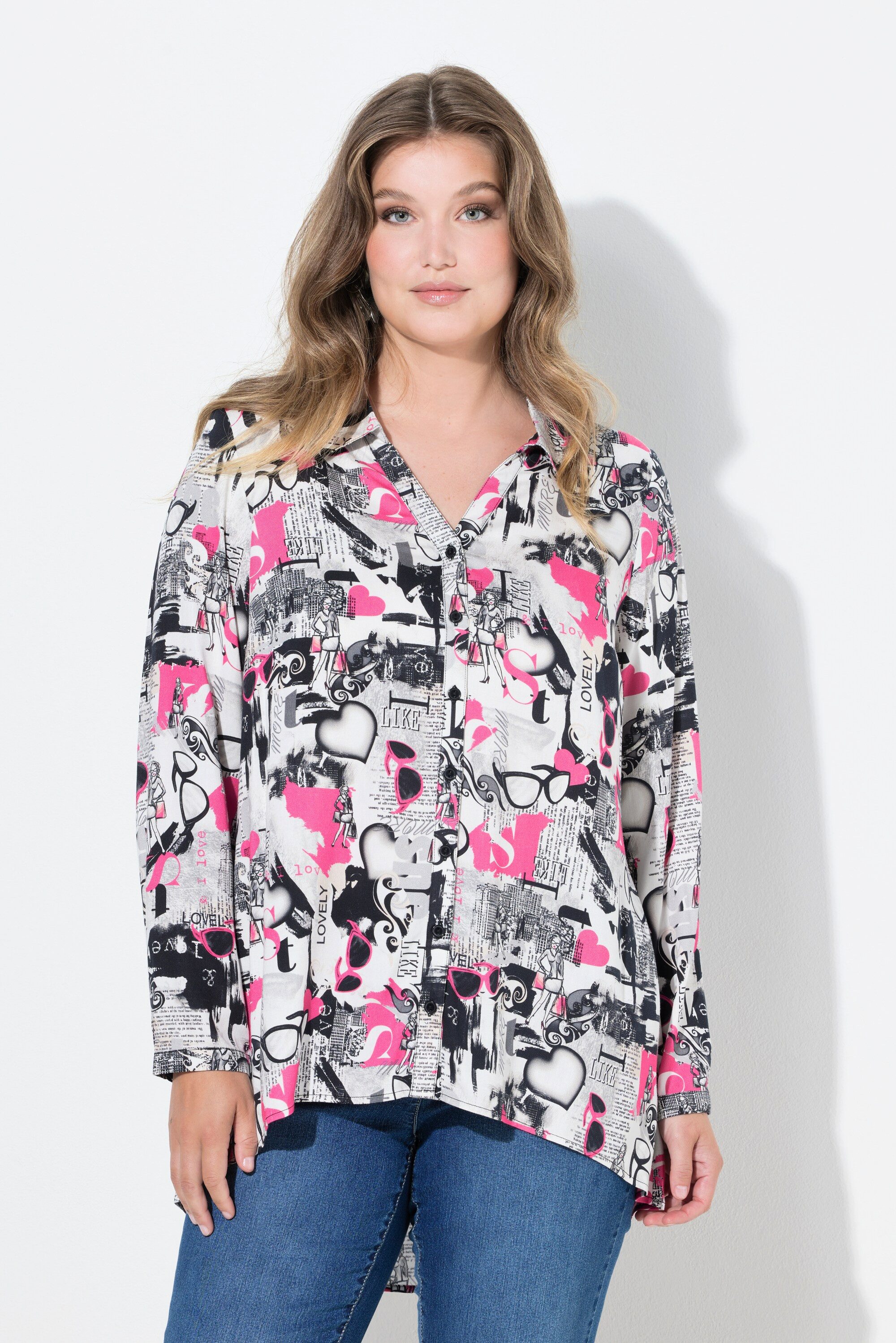 MIAMODA Hemdbluse Bluse A-Linie Brillenmuster Langarm